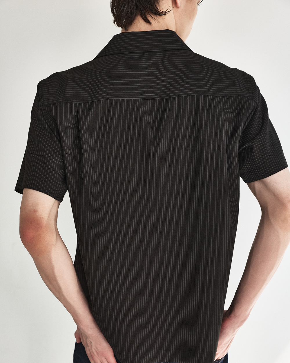 [kineto] Refined Wool Stripe Shirt_Dark Brown