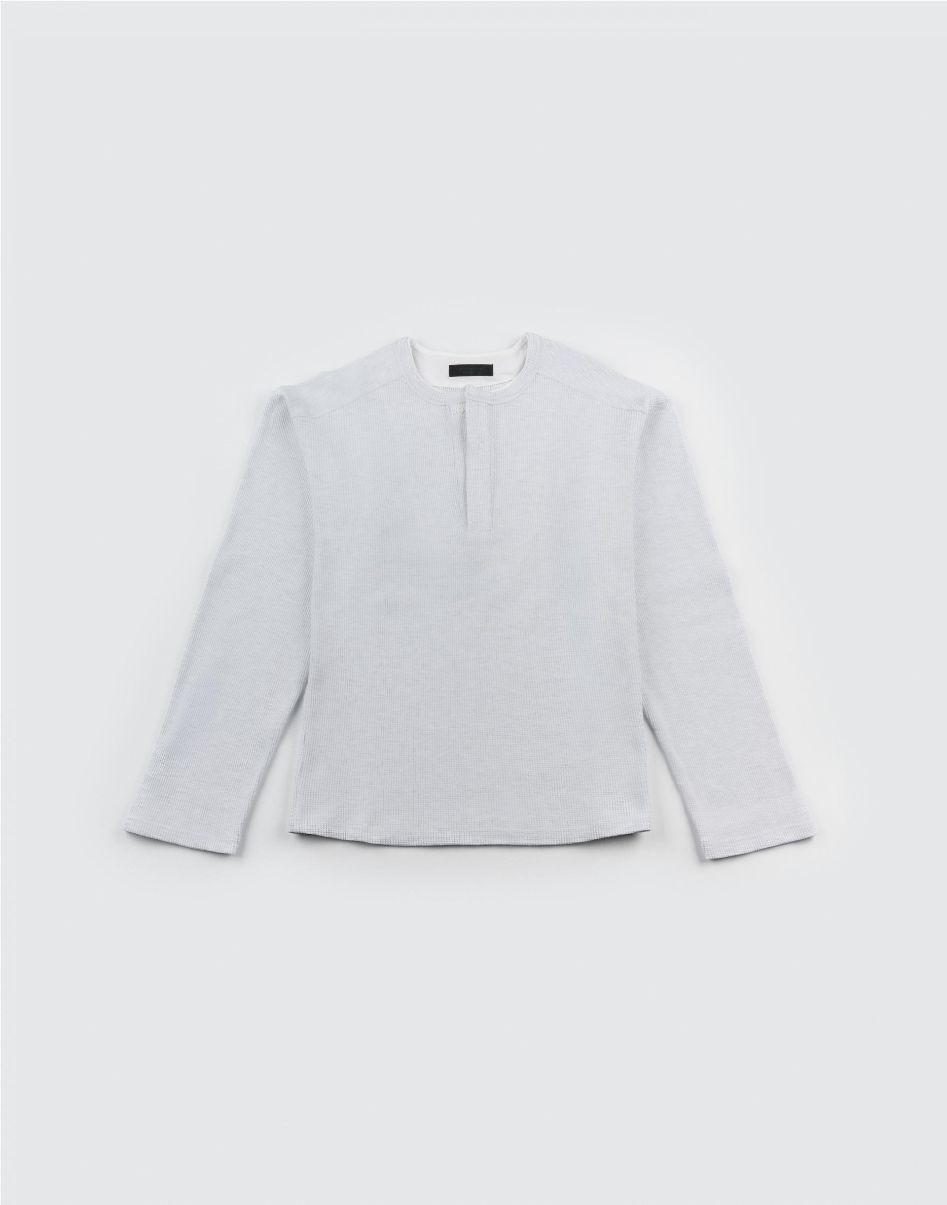 [MOOMYUNG] LAYERED HENLEY NECK LONG SLEEVE (LIGHT GREY)