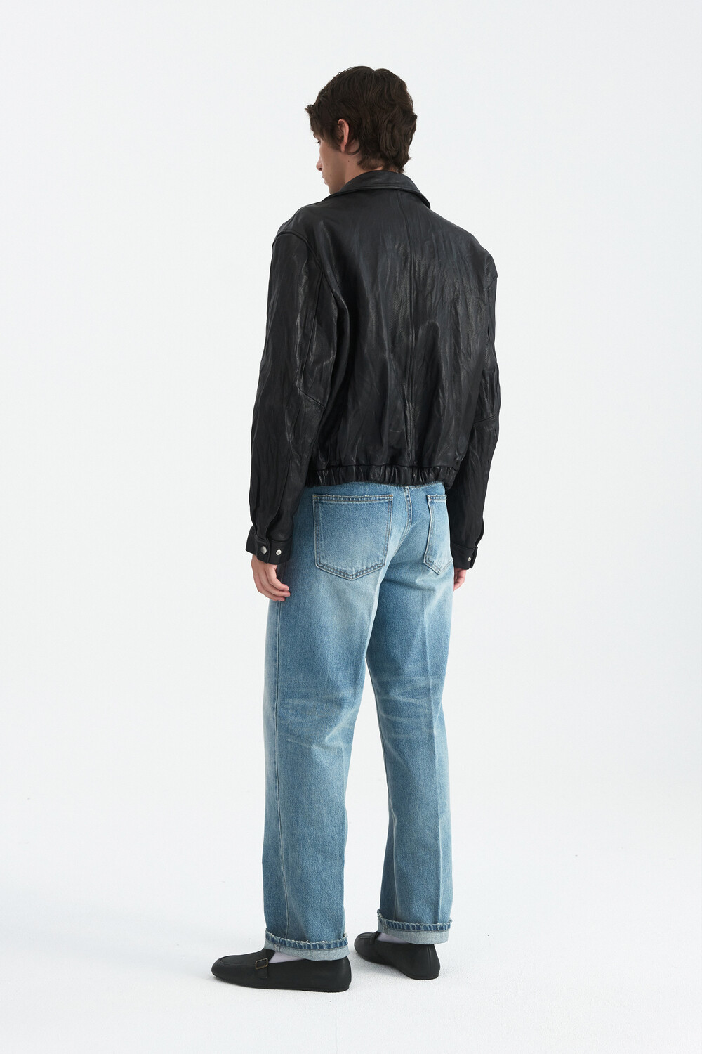 [WINDER] VINTAGE WRINKLE GOAT LEATHER BLOUSON - BLACK