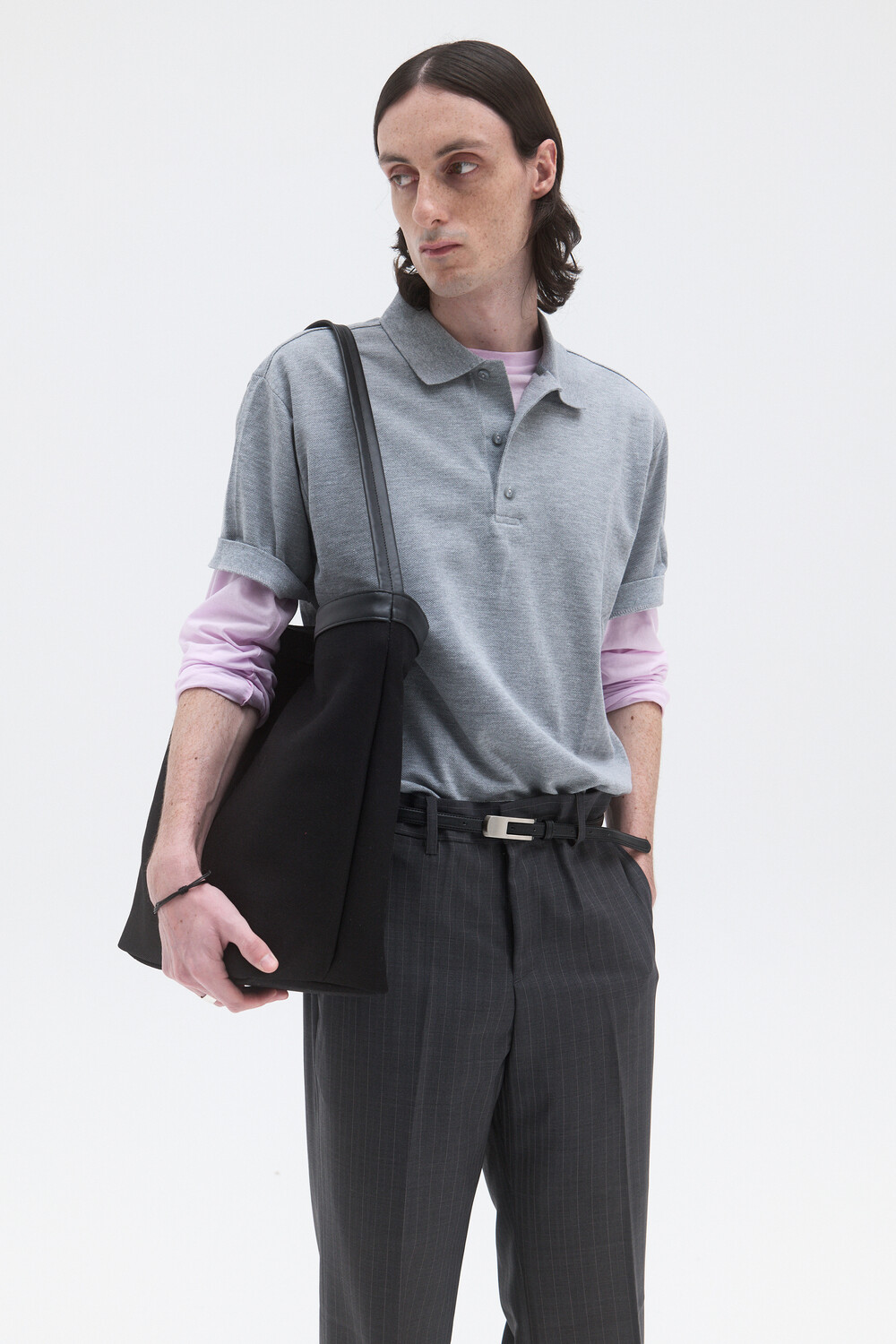 [WINDER] CLASSIC PIQUE TOP - MELANGE GREY