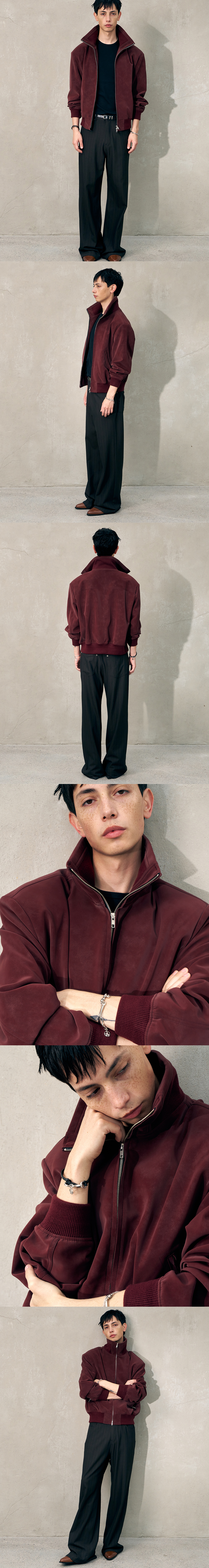 [HALEINE] VELOUR HIGH NECK BLOUSON BURGUNDY (XJ313)