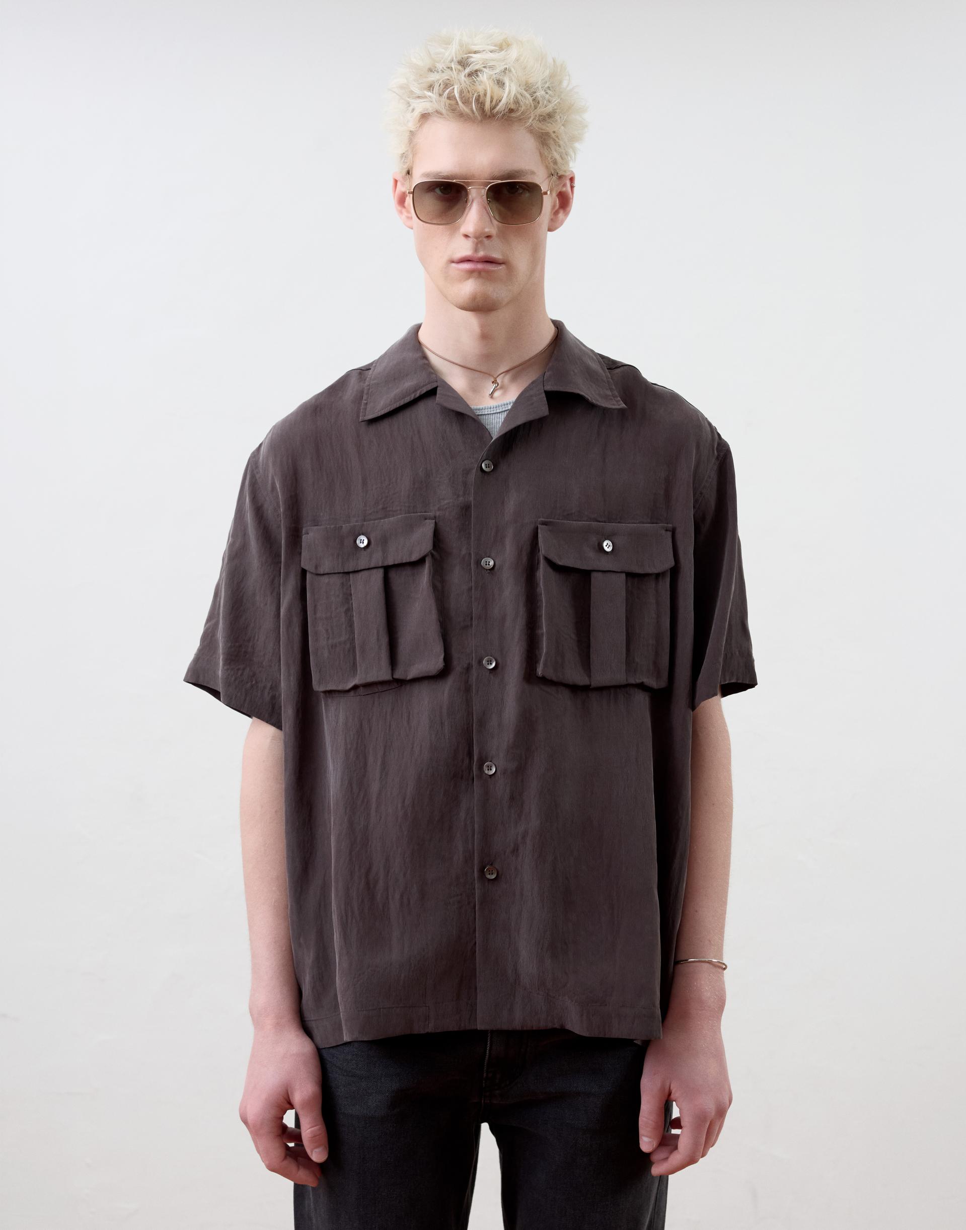 [MOOMYUNG ] MILANESE OPEN COLLAR SHIRT (BURGUNDY BROWN)