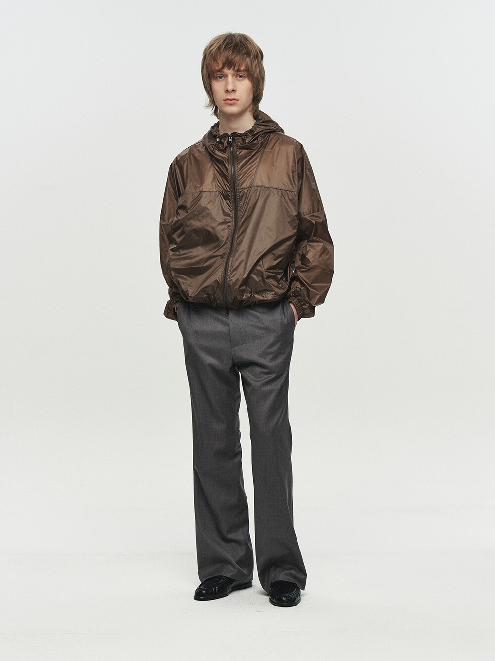 [HEUTE] KADE SHEER HOODED JACKET (BROWN)
