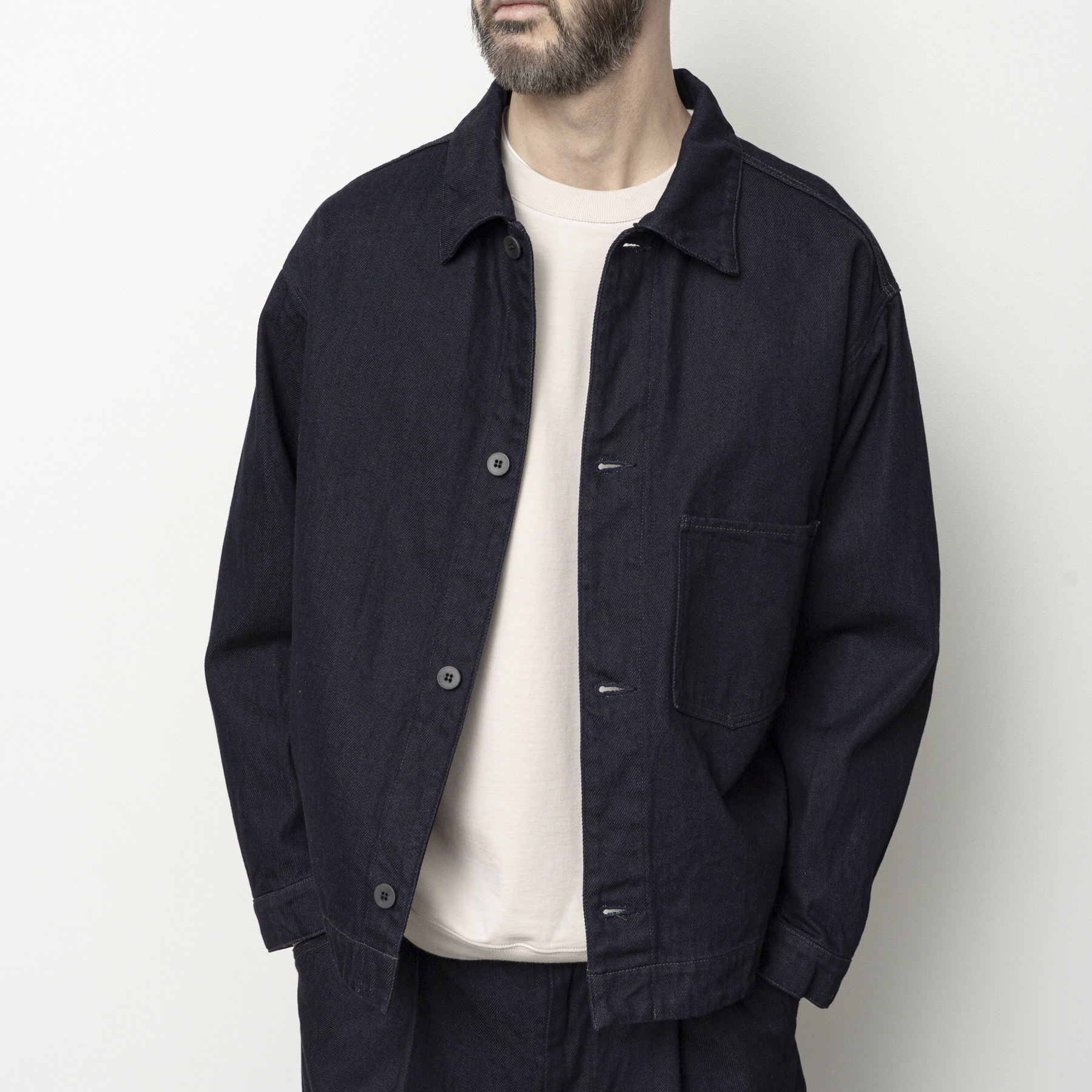 [STILL BY HAND] DN02263OS - 12oz denim jacket BLACK