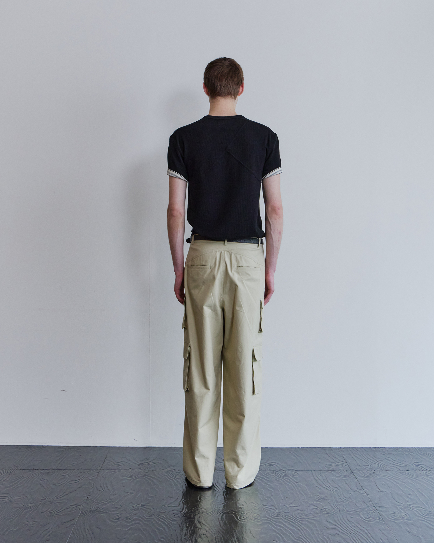 [WAVINESS] Ribbed Layered Henley-Neck T-shirts - Black
