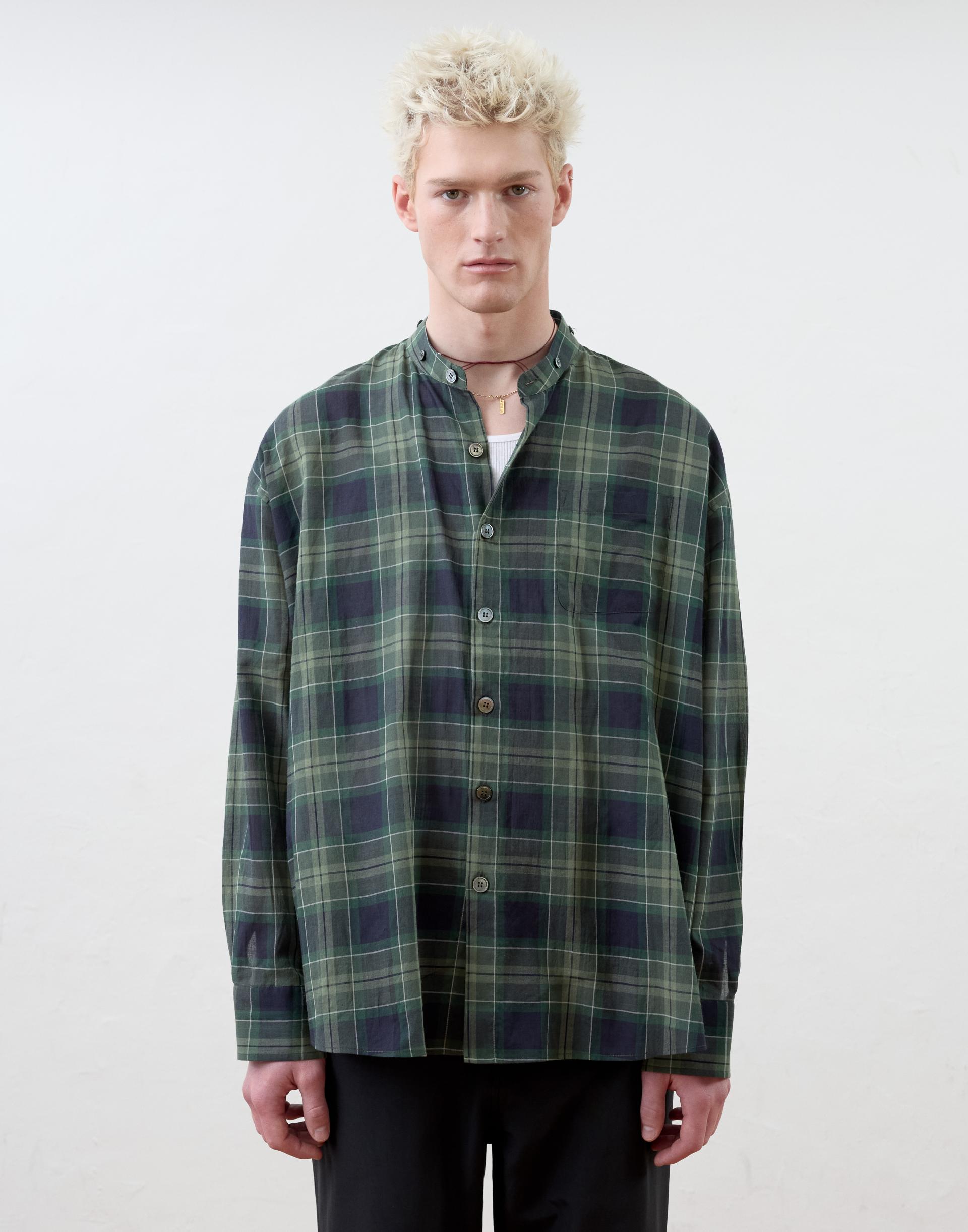 [MOOMYUNG x MONSIEUR] DETACHABLE COLLAR SHIRTS (GREEN CHECK)