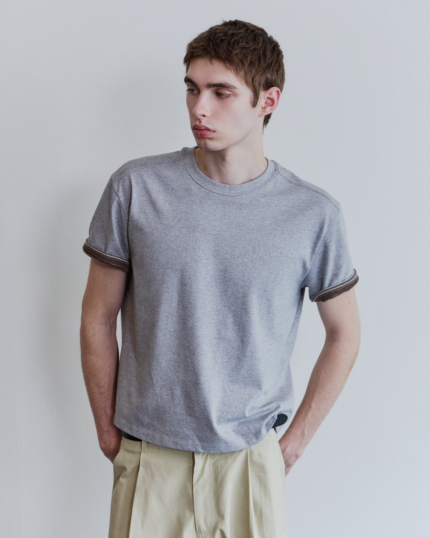 [WAVINESS] Stripe Layered T-shirts - Melange Grey