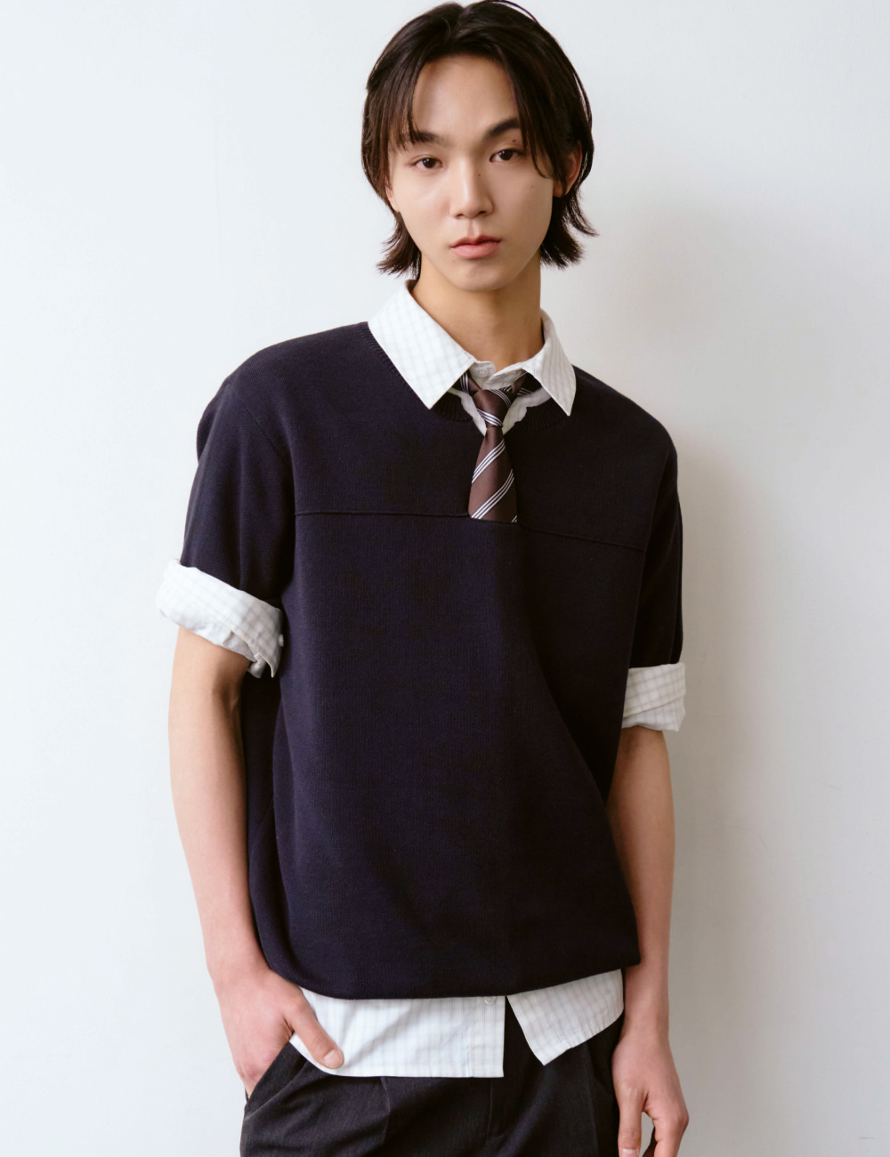 [GEN:RE] Your Way Slit Half Knit Navy