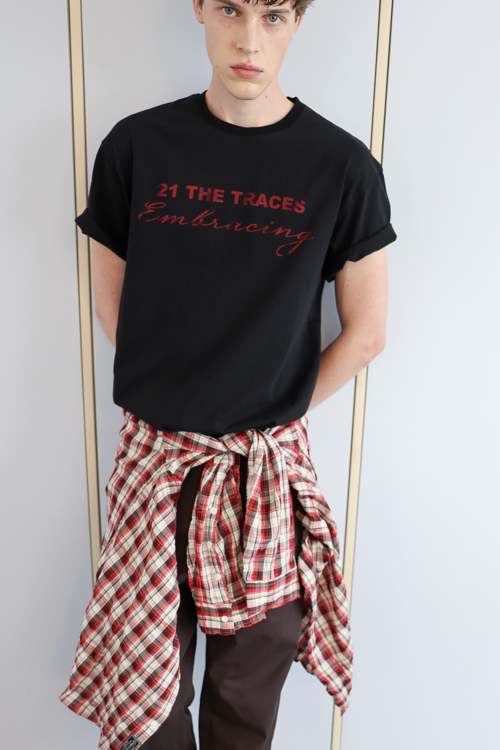 [ANYTIME LOREAK] TRACE WASHED HALF T-SHIRT - BLACK