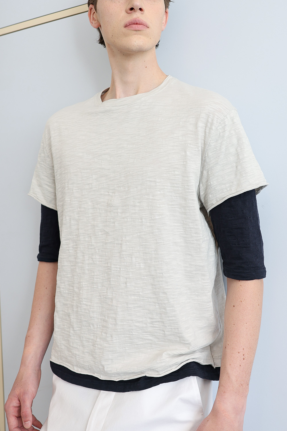 [ANYTIME LOREAK] FADE SLUB HALF T-SHIRT - OATMEAL