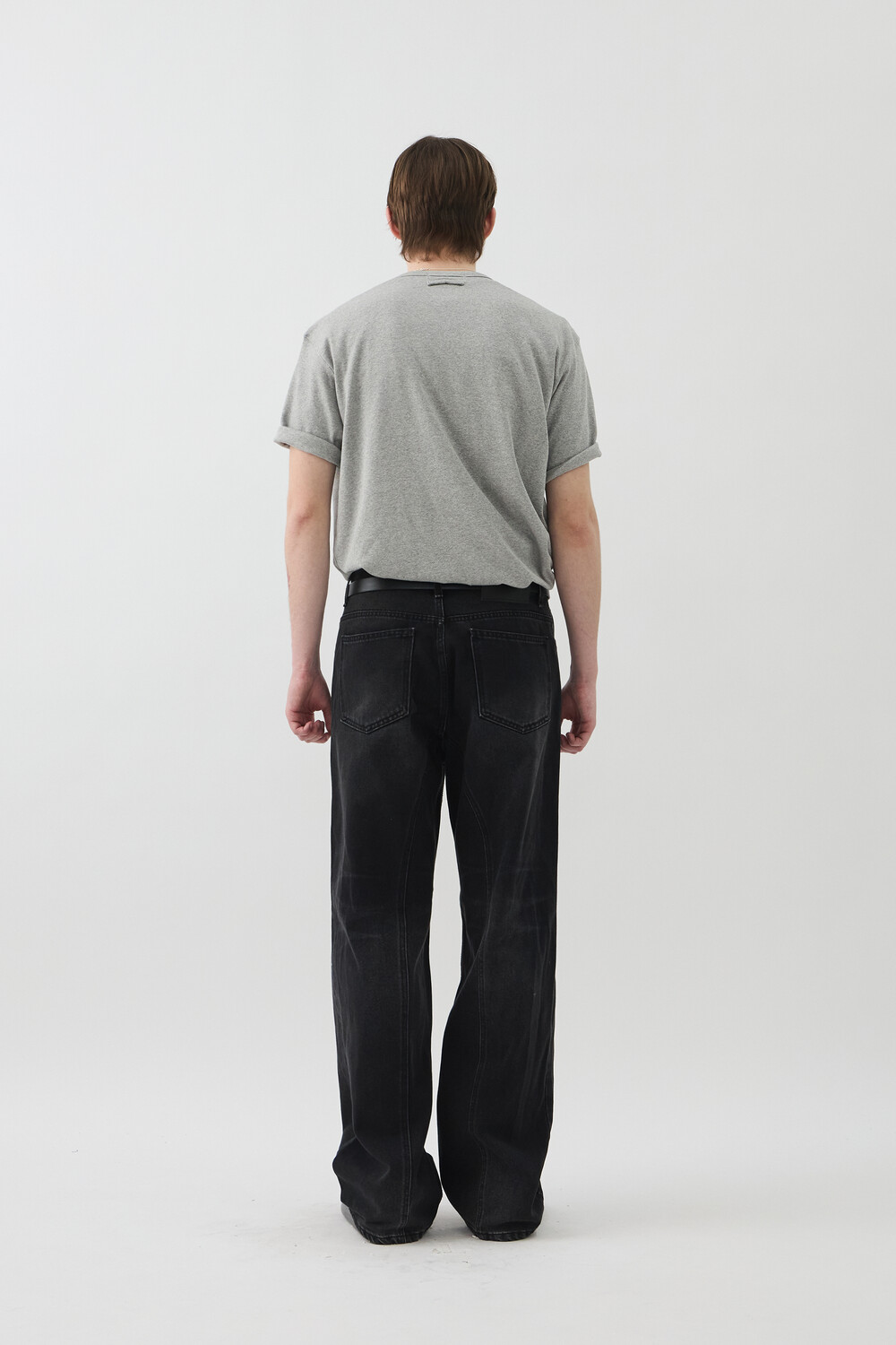 [WINDER] SNAP HENLEY NECK SHORT TOP - MELANGE GREY