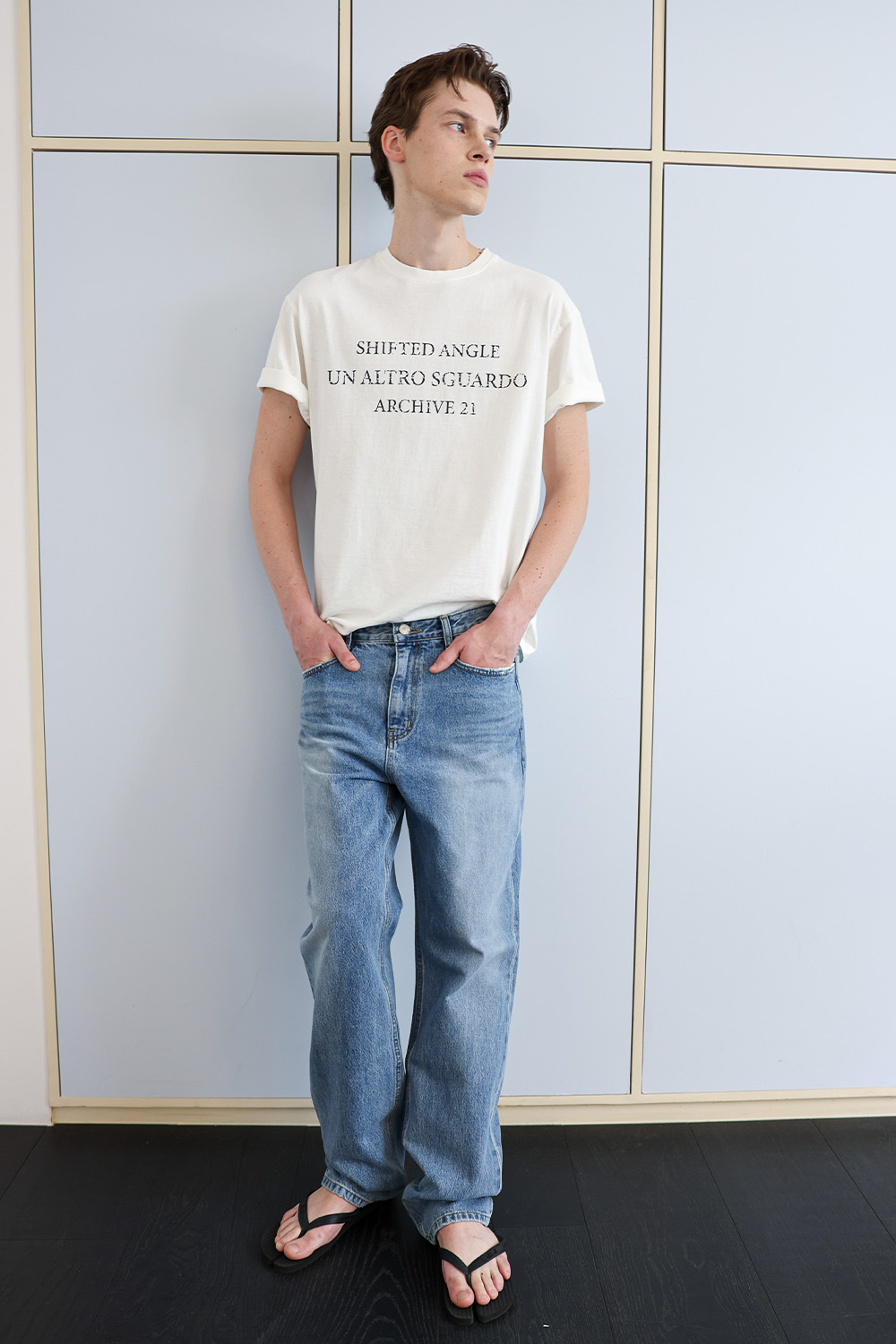 [ANYTIME LOREAK] SEDUM WASHED HALF T-SHIRT - WHITE