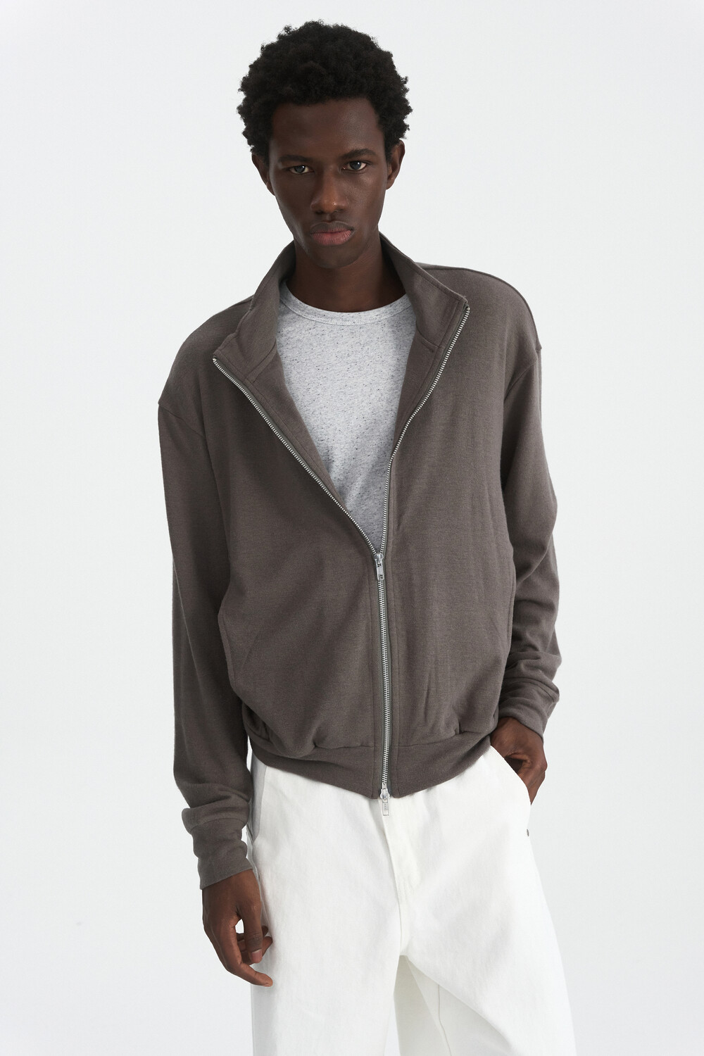 [WINDER] WOOL JERSEY TRACK JACKET - TAUPE