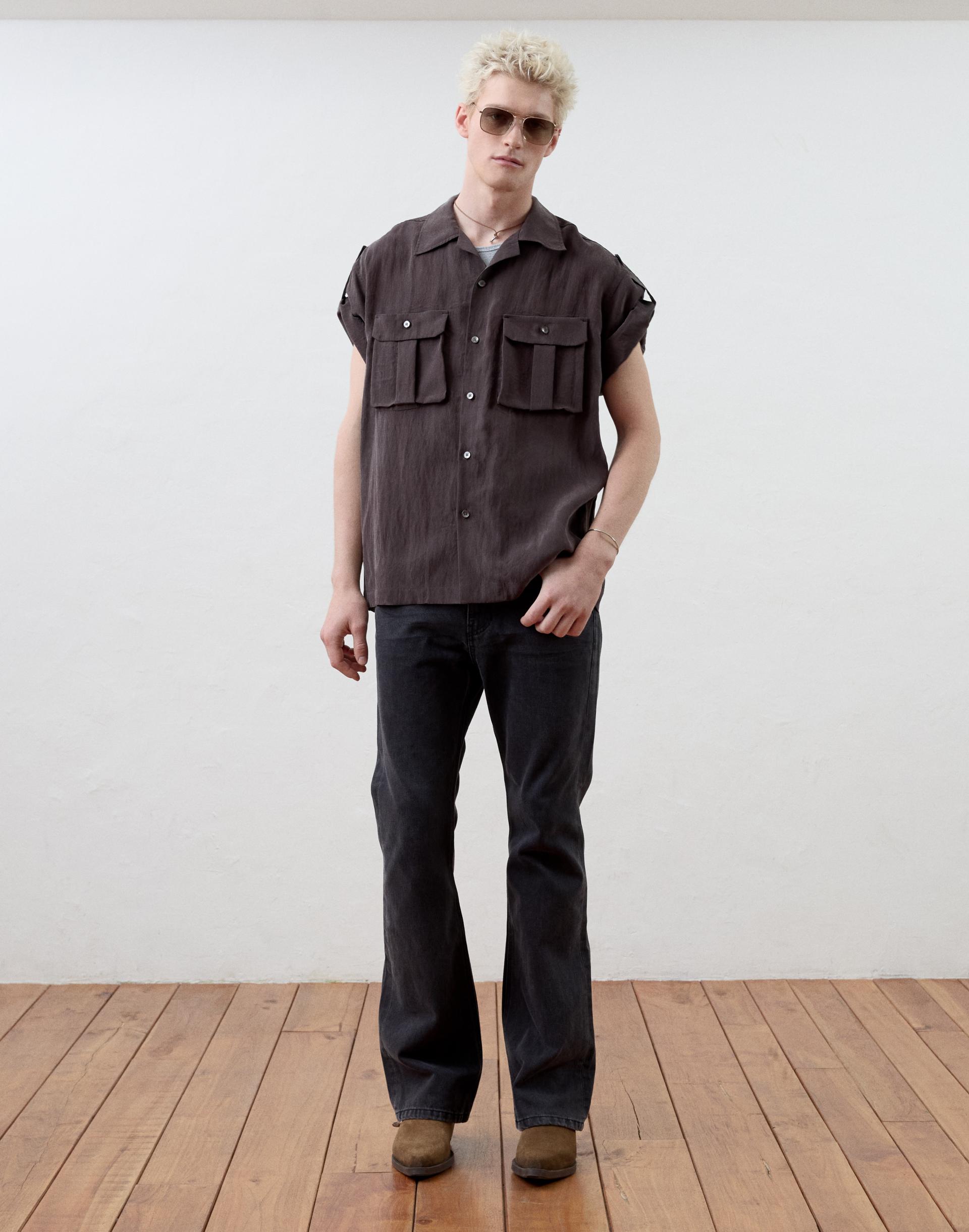 [MOOMYUNG ] MILANESE OPEN COLLAR SHIRT (BURGUNDY BROWN)
