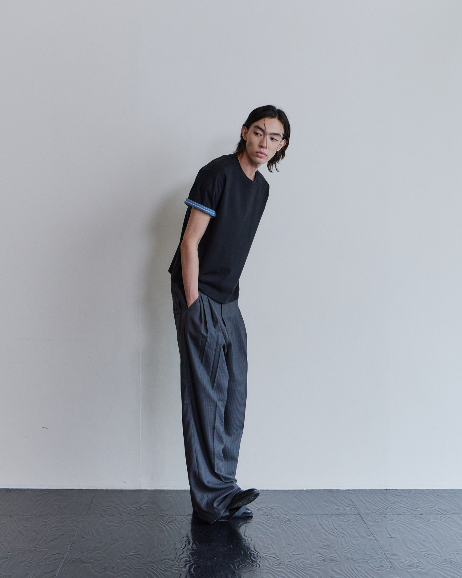 [WAVINESS] Stripe Layered T-shirts - Black
