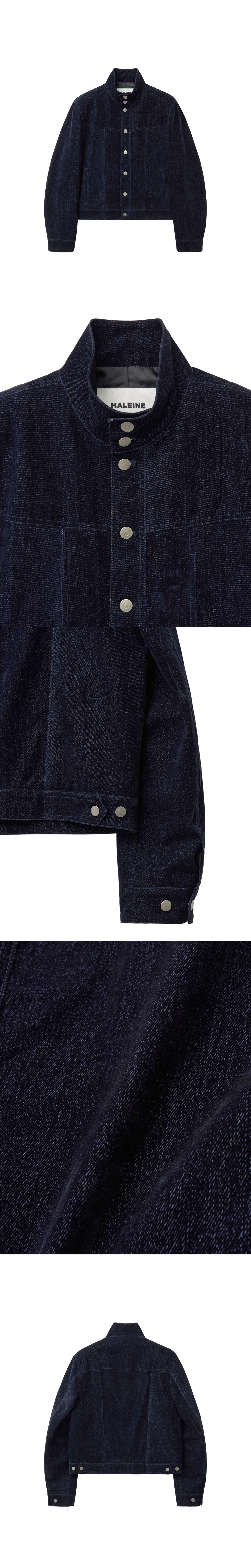 [HALEINE] VELVET DENIM HIGH NECK TRUCKER NAVY (XJ311)