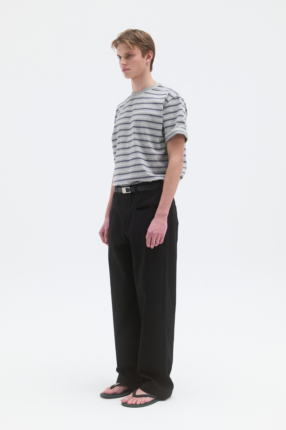 [WINDER] STRIPED COTTON TOP - BLUE / MELANGE