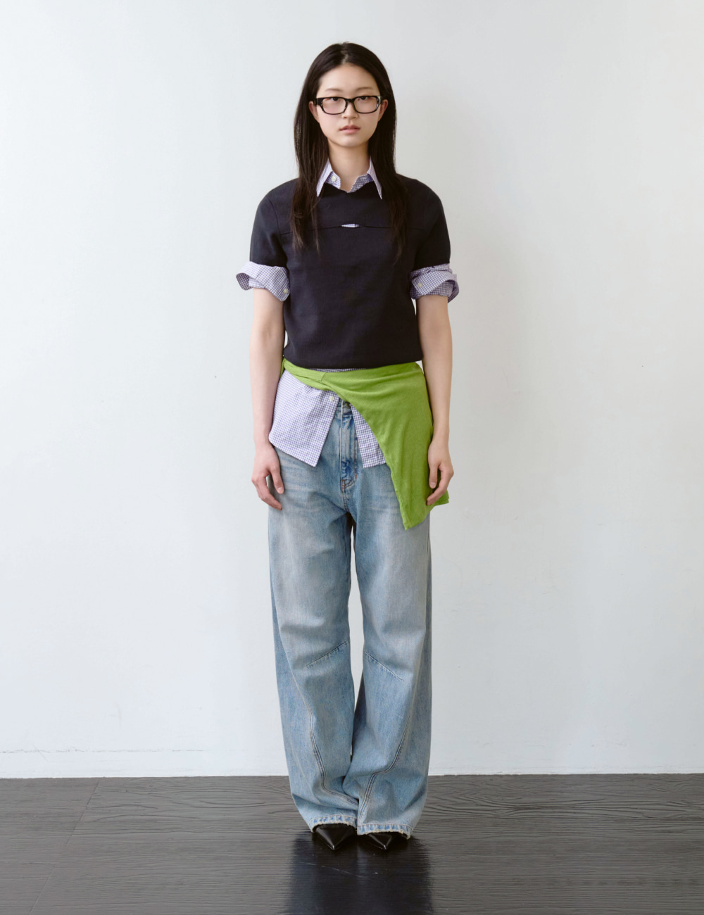 [GEN:RE] Your Way Slit Half Knit Navy