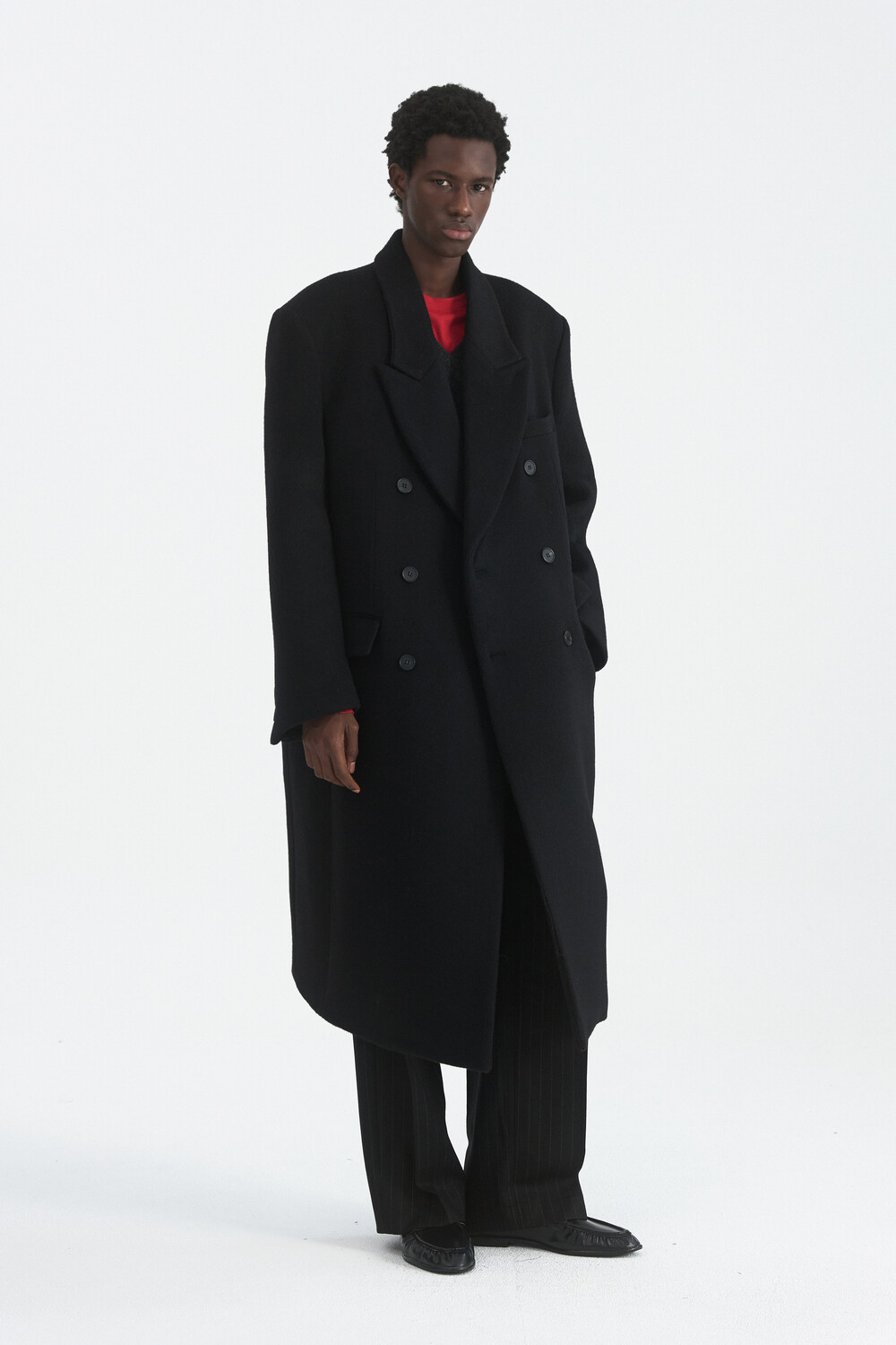 [WINDER] PLEATED WOOL TROUSERS - STRIPE BLACK