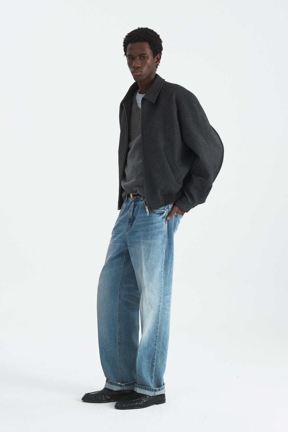 [WINDER] RAGLAN WOOL CROP BLOUSON - HARRINGBONE CHARCOAL