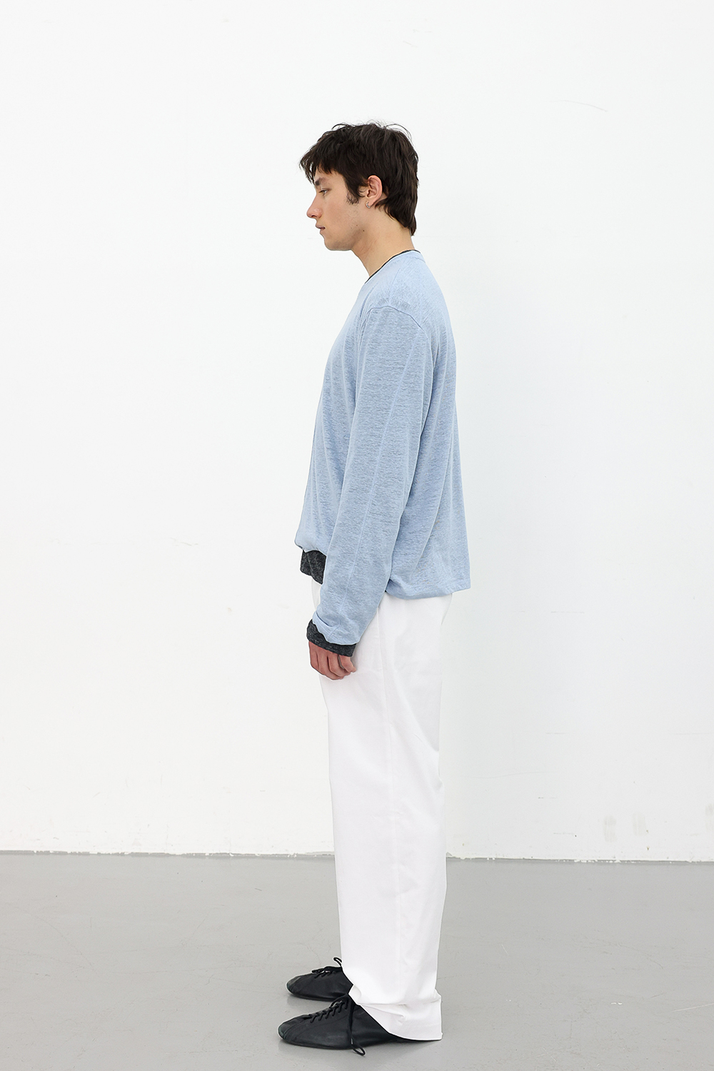 [ANYTIME LOREAK] CAMELLIA LAYERED TEE - SKY BLUE/CHARCOAL