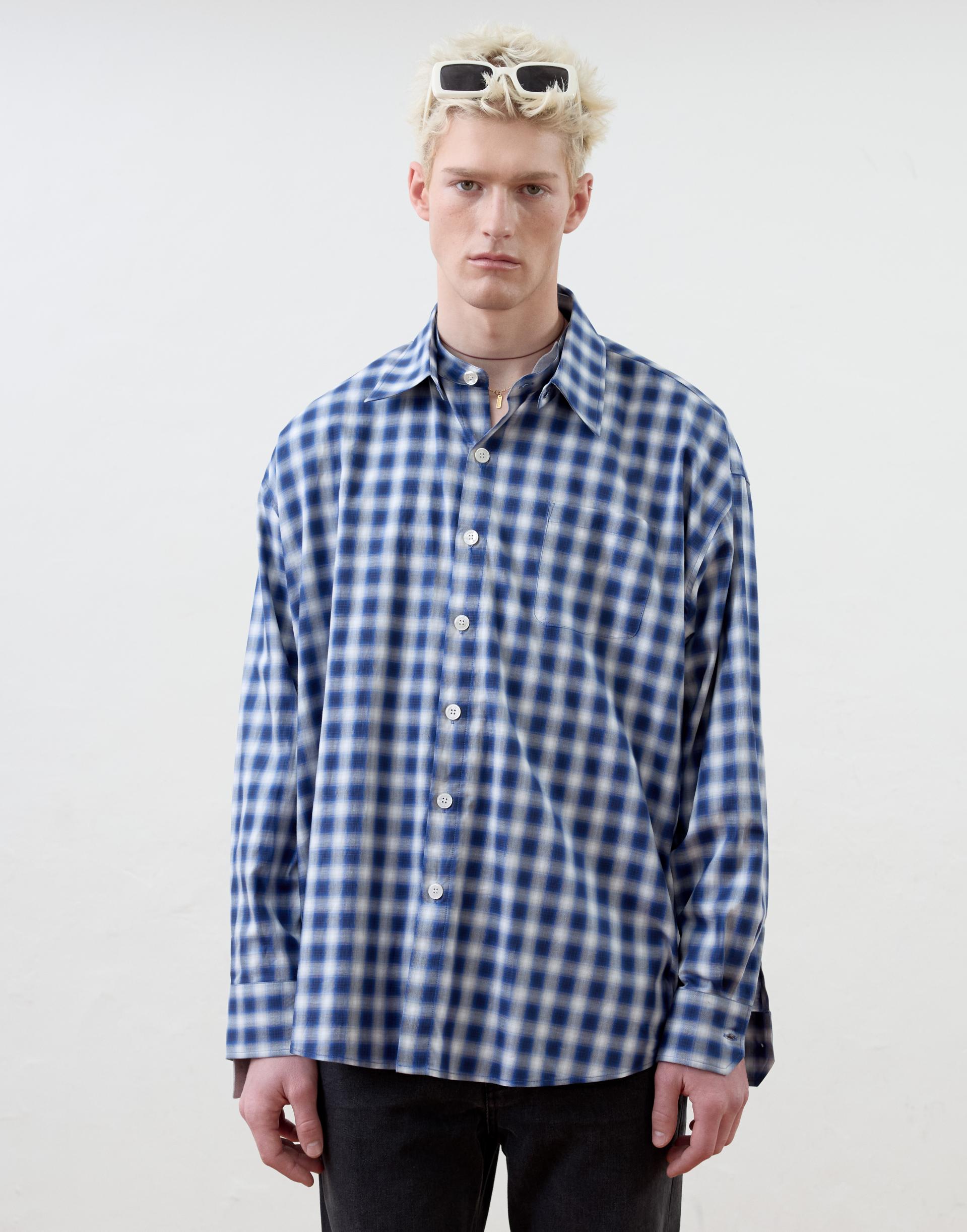 [MOOMYUNG] DETACHABLE COLLAR SHIRTS (BLUE CHECK)