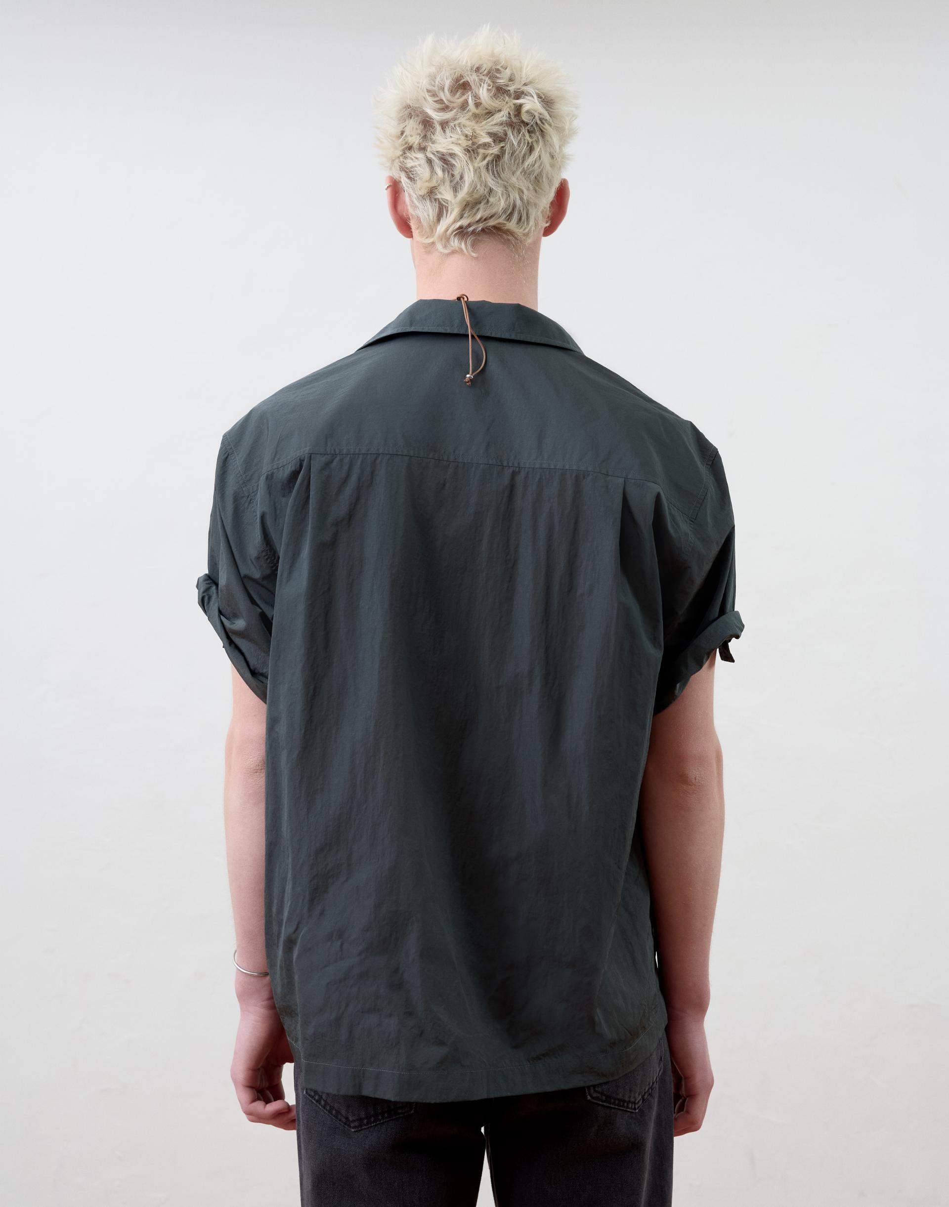 [MOOMYUNG ] MILANESE OPEN COLLAR SHIRT (DEEP GREEN)