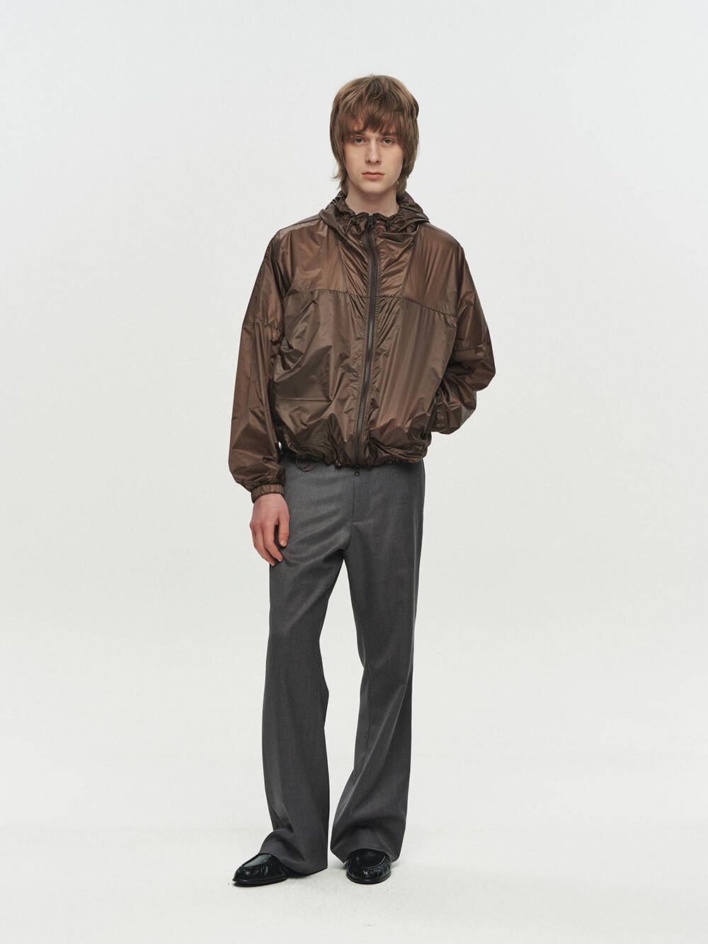 [HEUTE] KADE SHEER HOODED JACKET (BROWN)