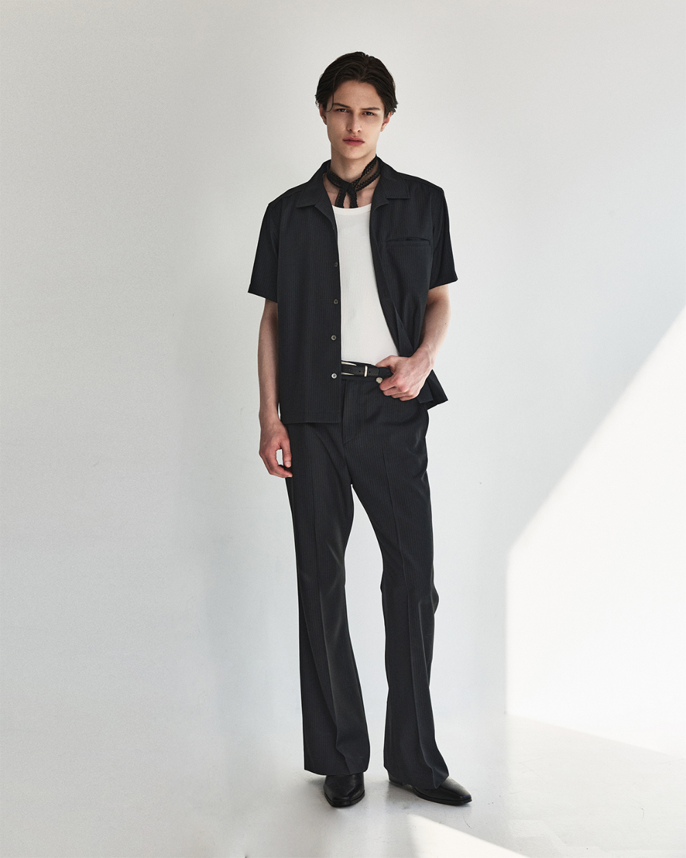 [kineto]t Refined Wool Stripe Shir_Black