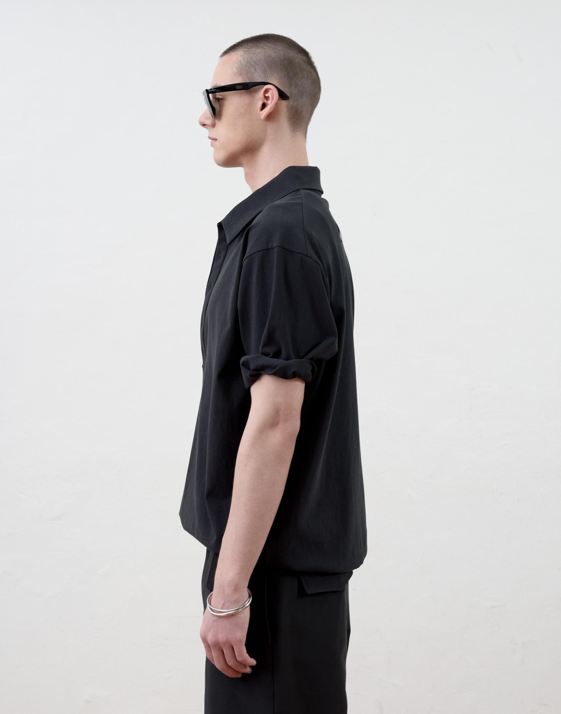 [MOOMYUNG] ROLL UP PIQUE TOP (BLACK)