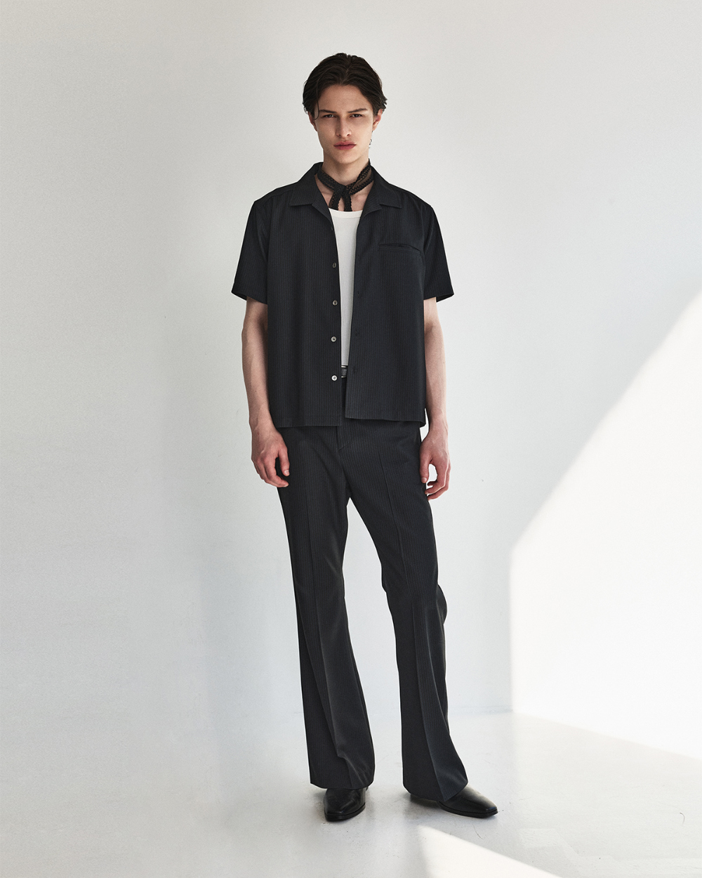 [kineto]t Refined Wool Stripe Shir_Black