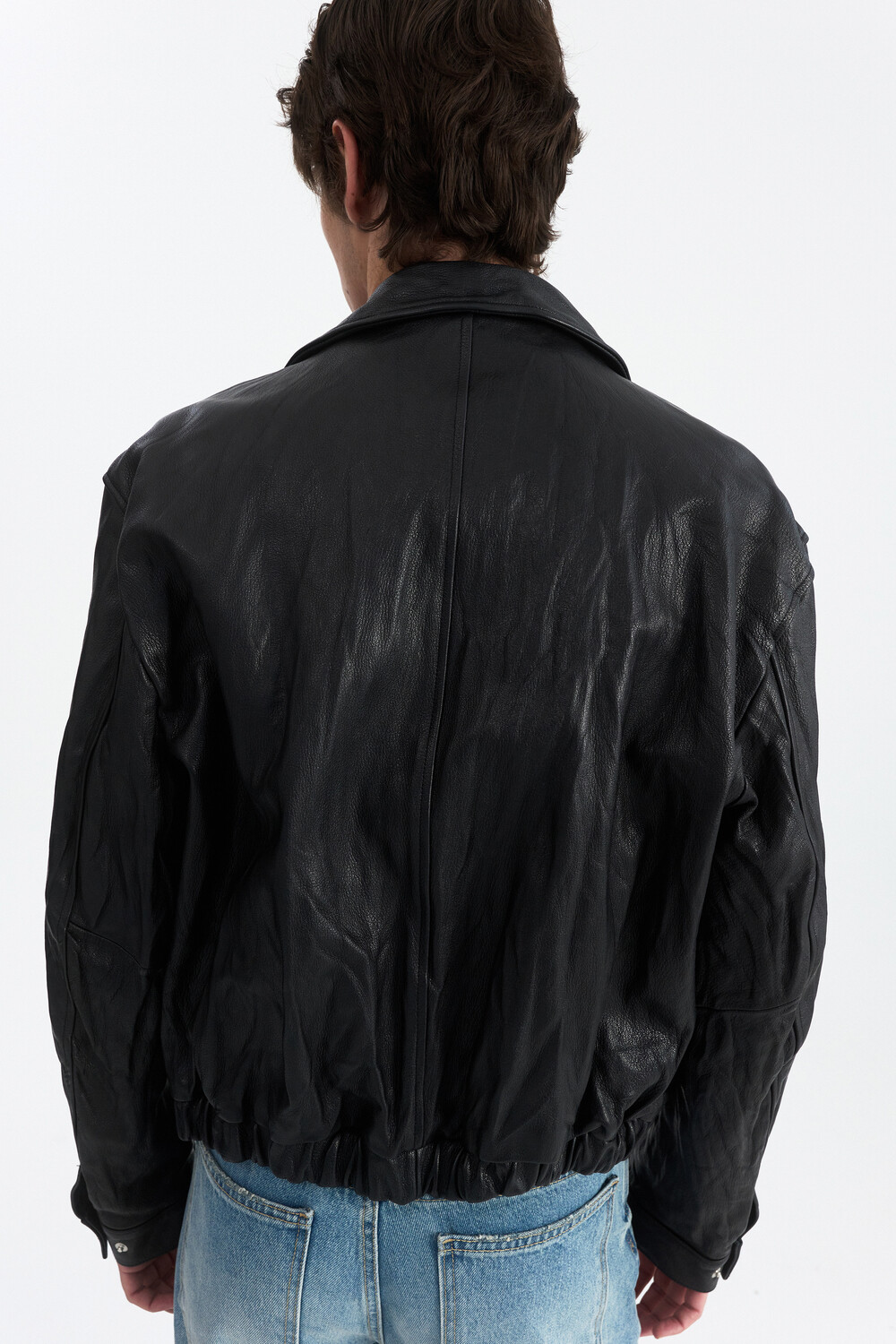 [WINDER] VINTAGE WRINKLE GOAT LEATHER BLOUSON - BLACK
