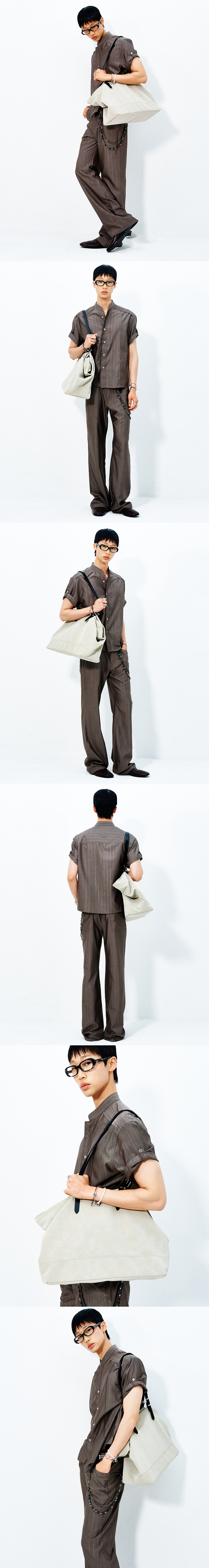 [HALEINE] PINTUCK STRUCTURED STAND COLLAR SHIRT TAUPE (XT235)