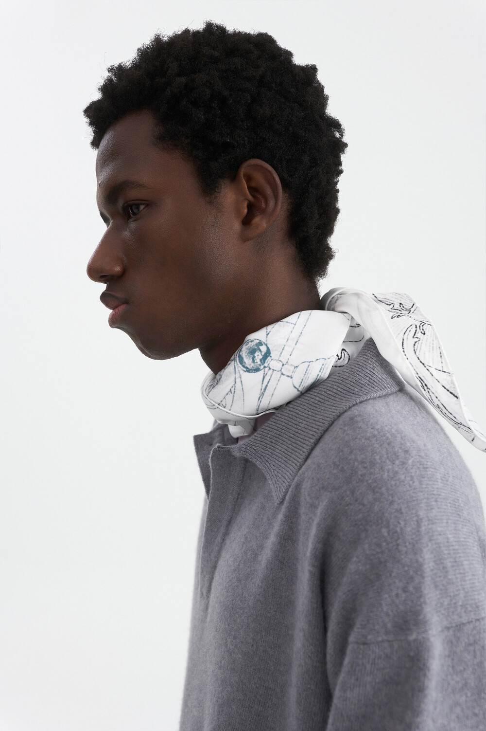 [WINDER] MERINO WOOL HIDDEN POLO SWEATER - SILVER BLUE