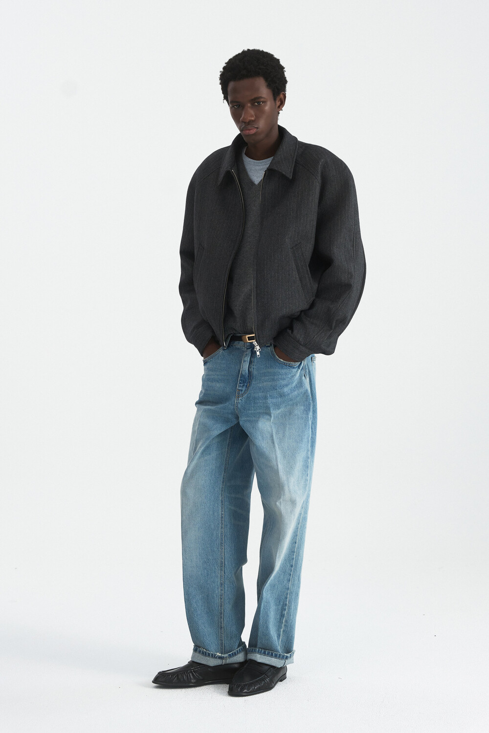 [WINDER] RAGLAN WOOL CROP BLOUSON - HARRINGBONE CHARCOAL