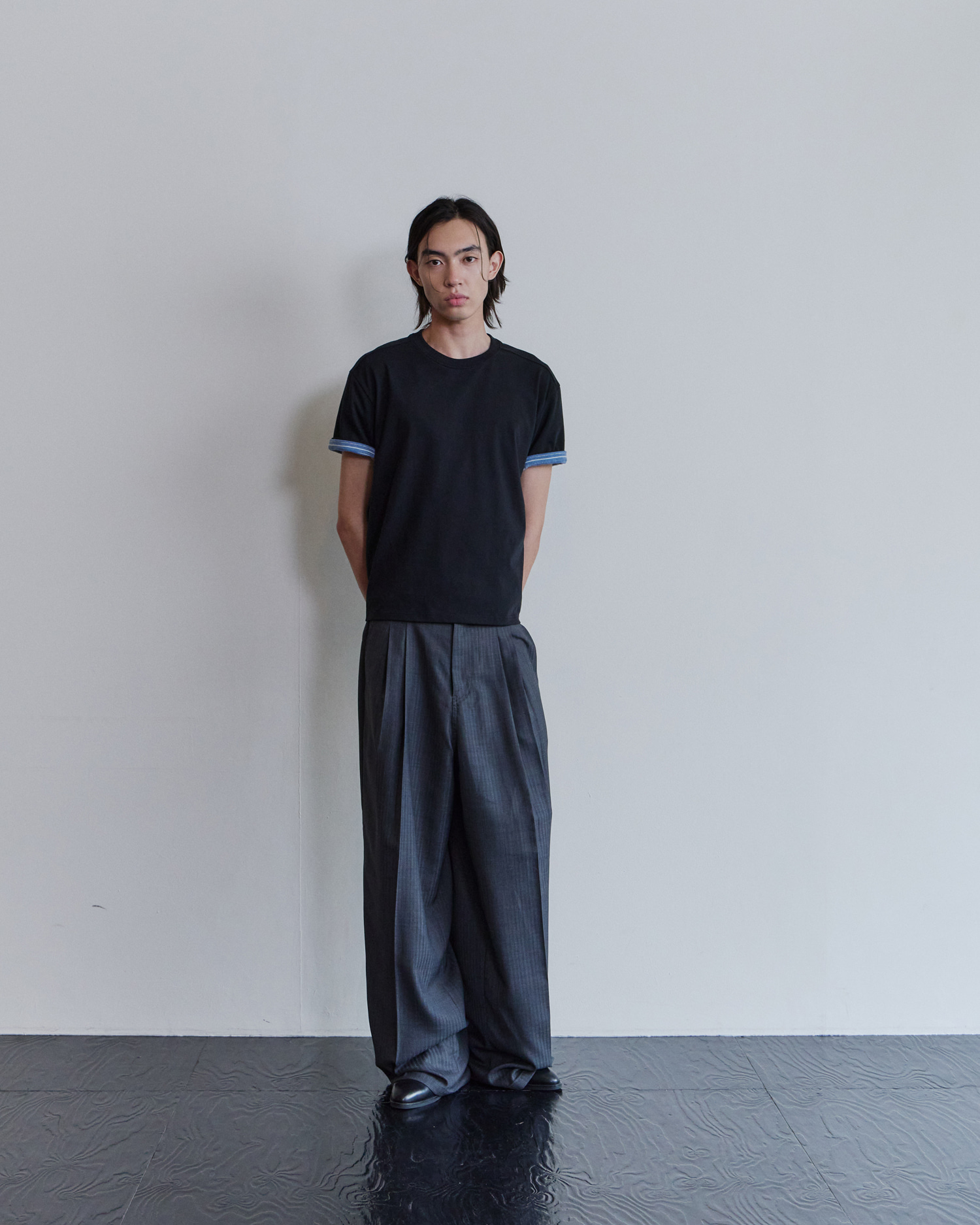 [WAVINESS] Stripe Layered T-shirts - Black