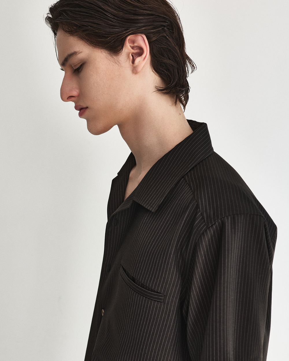 [kineto] Refined Wool Stripe Shirt_Dark Brown