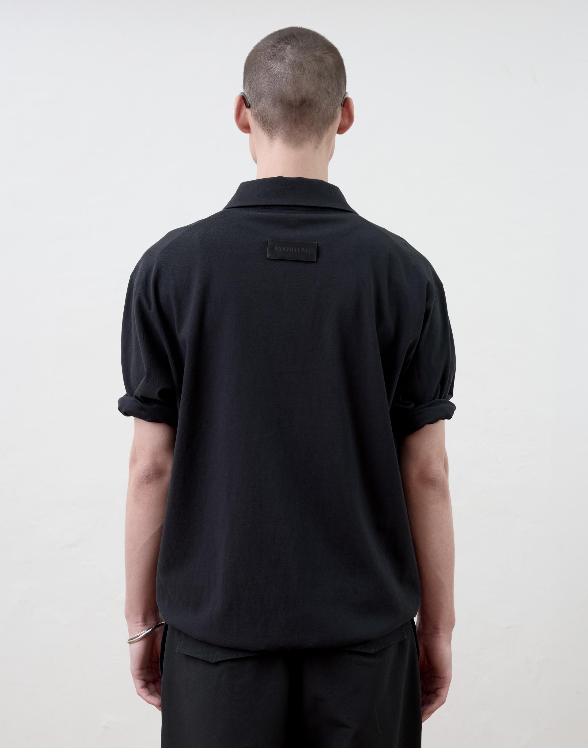 [MOOMYUNG] ROLL UP PIQUE TOP (BLACK)