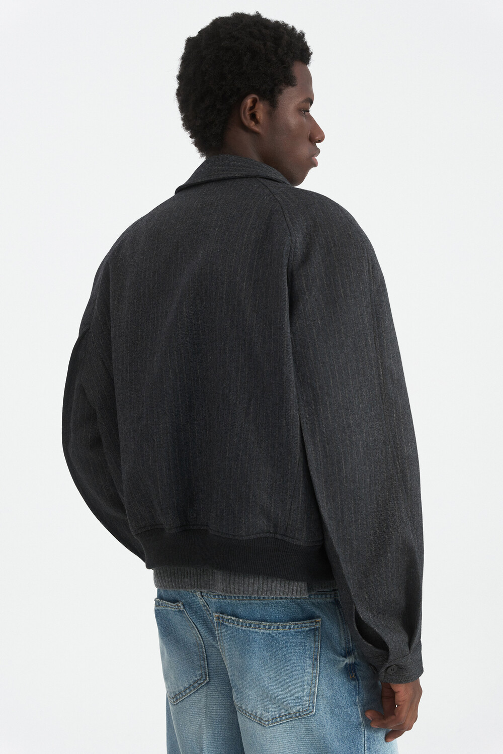 [WINDER] RAGLAN WOOL CROP BLOUSON - HARRINGBONE CHARCOAL
