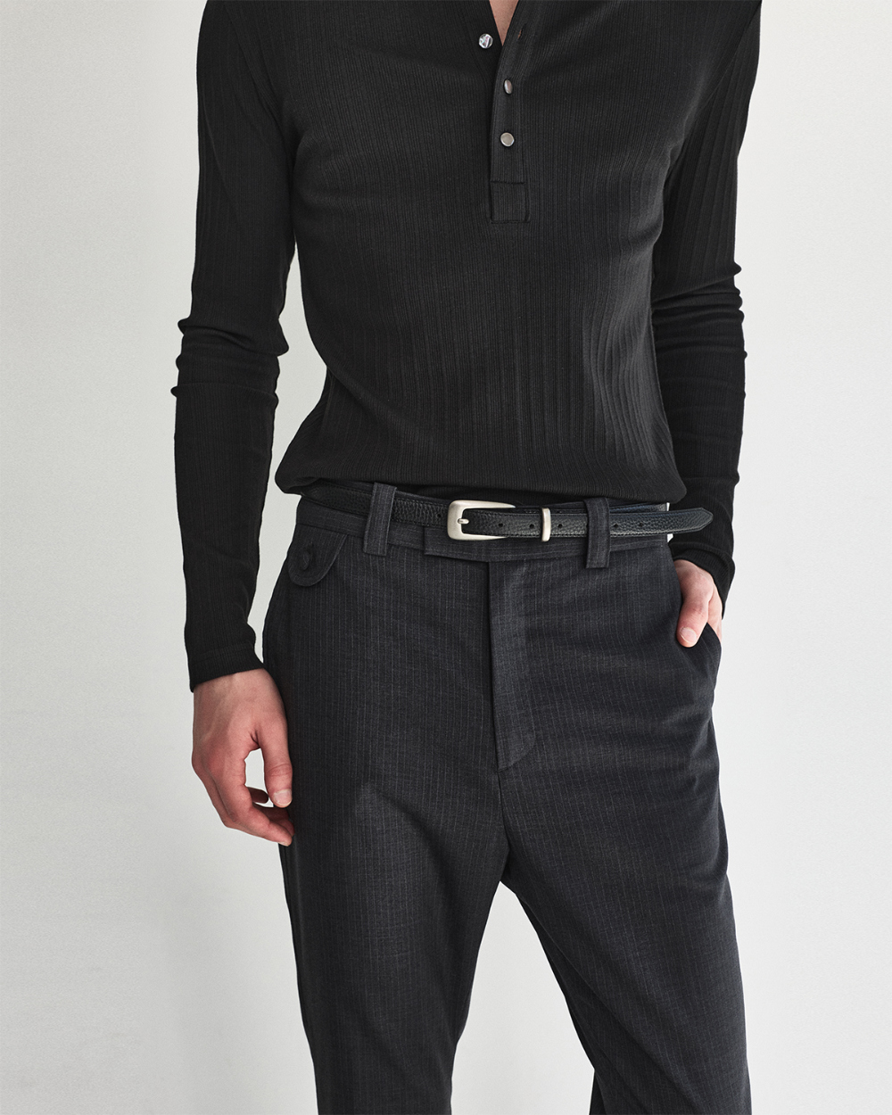 [kineto] Pin Stripe Wool Flare Pants_Grey