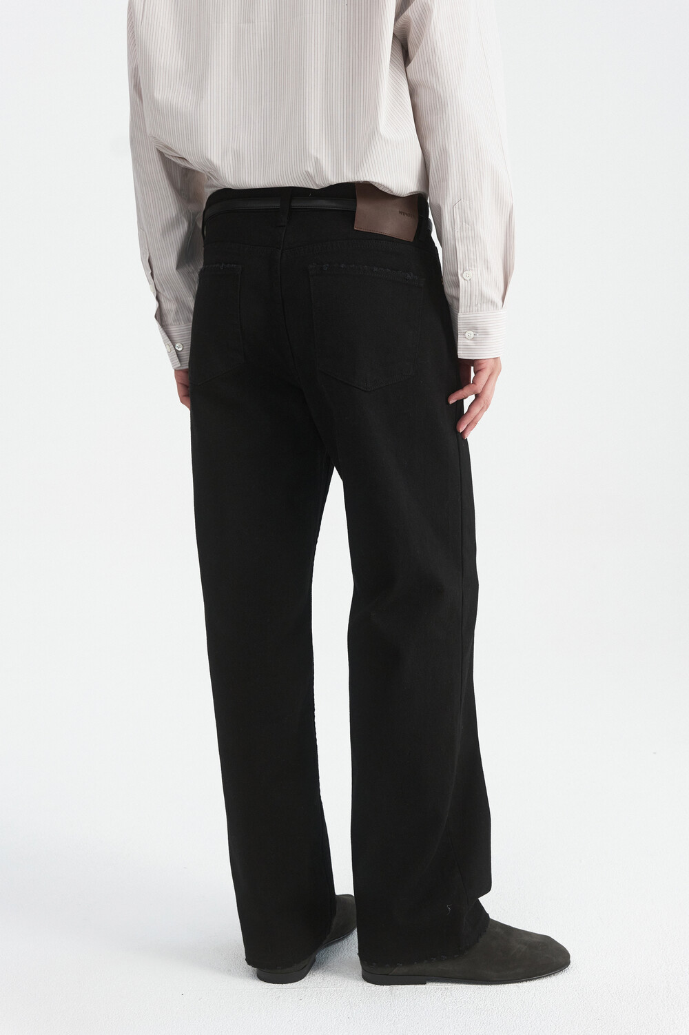 [WINDER] DISTRESSED REGULAR-FIT COTTON PANTS -BLACK