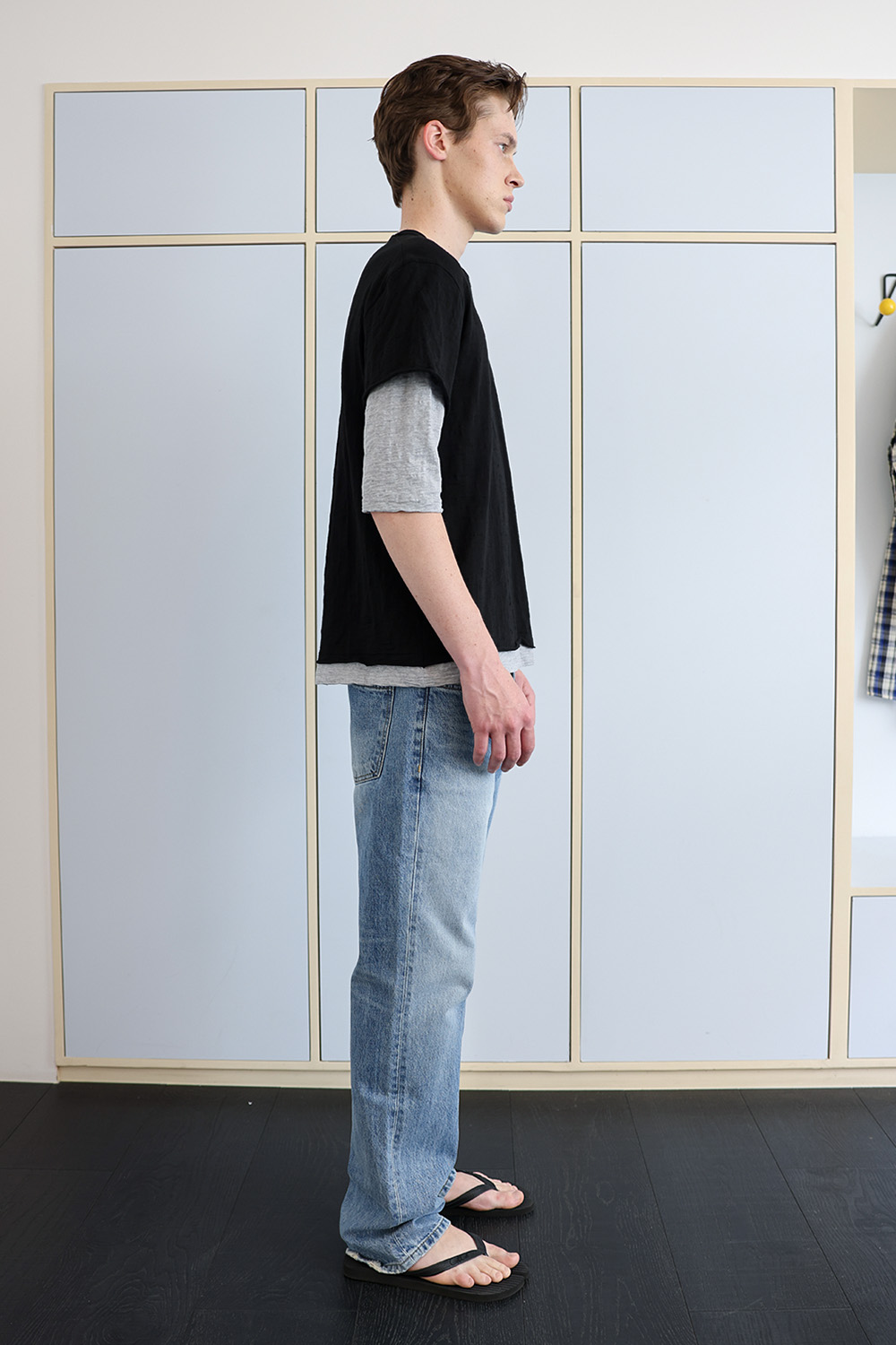 [ANYTIME LOREAK] FADE SLUB HALF T-SHIRT - BLACK