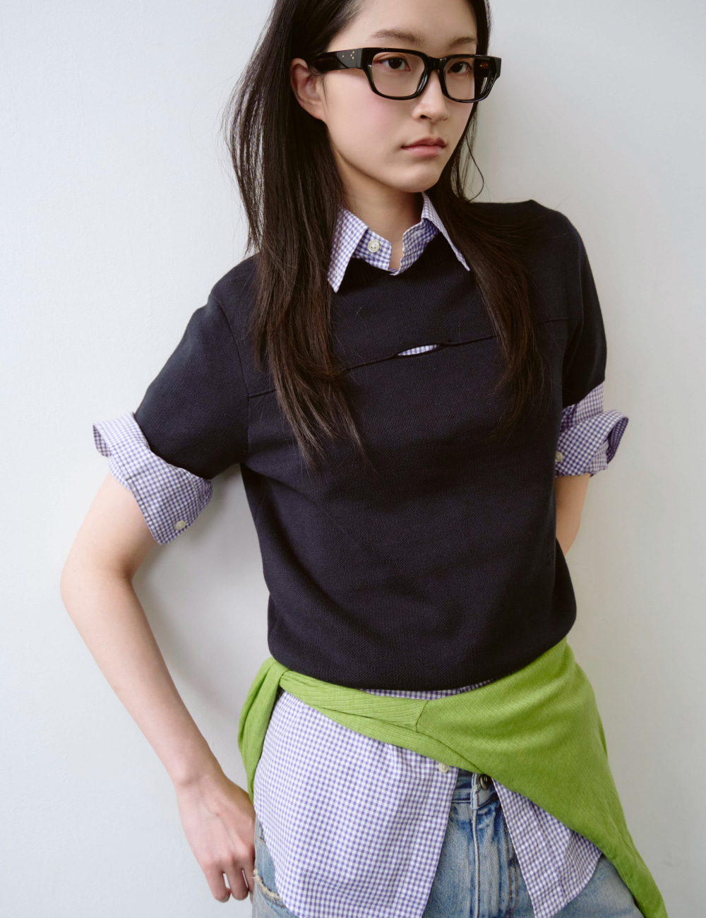 [GEN:RE] Your Way Slit Half Knit Navy