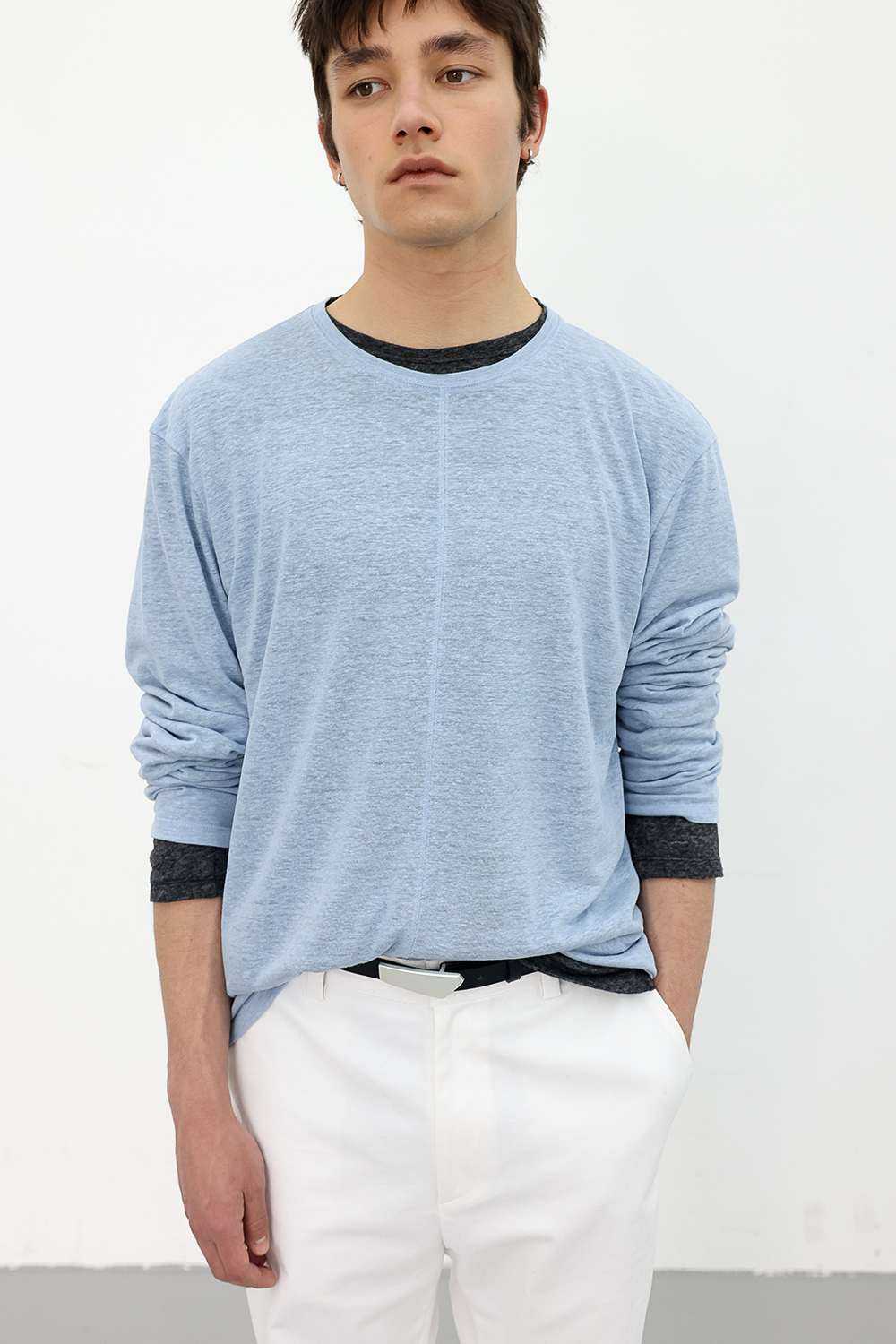 [ANYTIME LOREAK] CAMELLIA LAYERED TEE - SKY BLUE/CHARCOAL