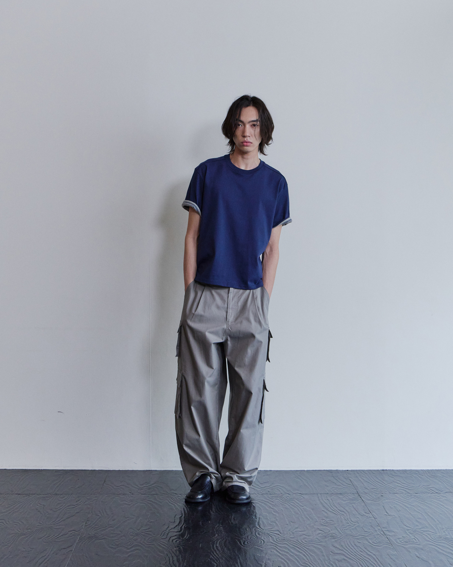 [WAVINESS] Stripe Layered T-shirts - Navy