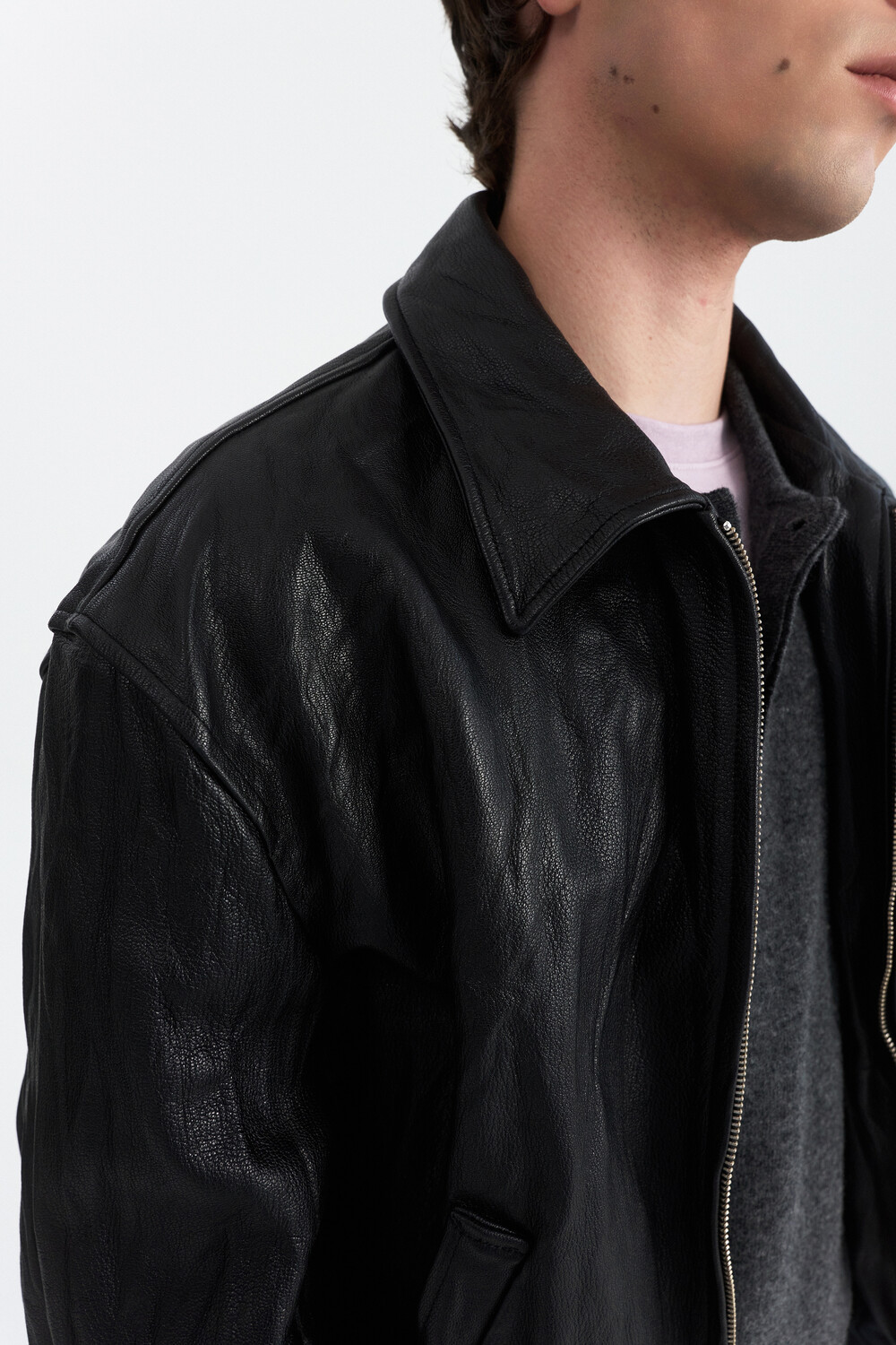 [WINDER] VINTAGE WRINKLE GOAT LEATHER BLOUSON - BLACK