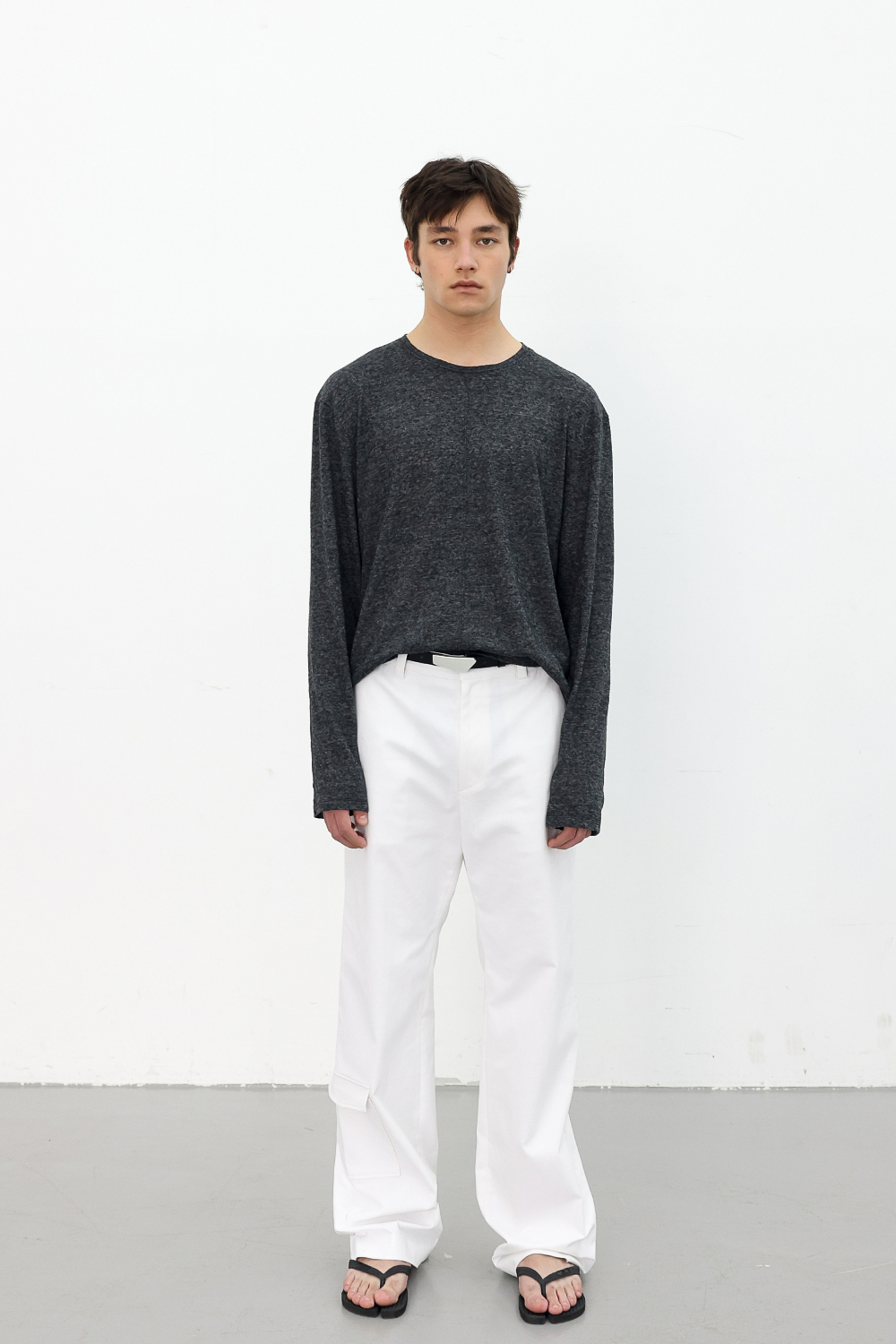 [ANYTIME LOREAK] CAMELLIA LAYERED TEE - SKY BLUE/CHARCOAL
