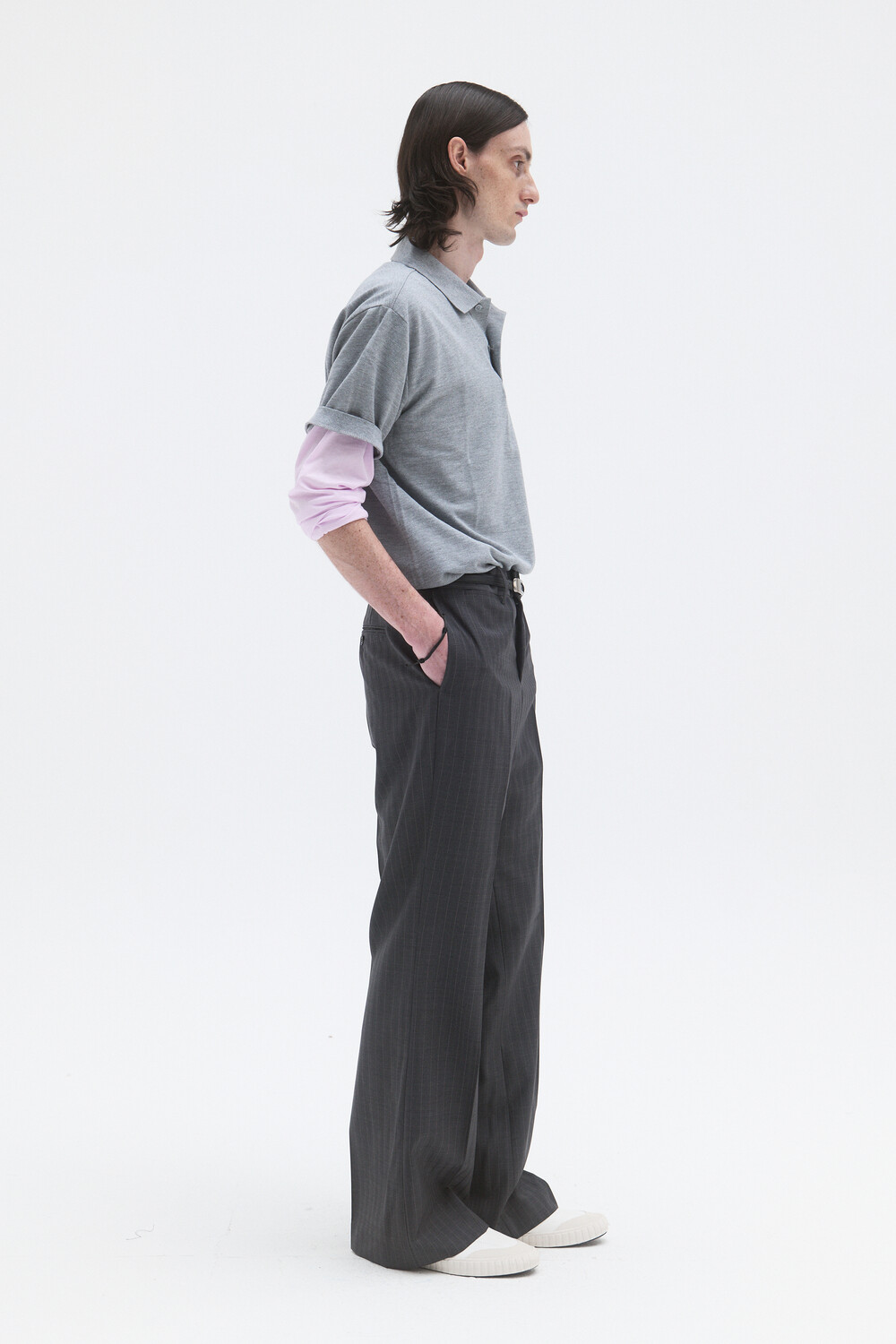 [WINDER] CLASSIC PIQUE TOP - MELANGE GREY