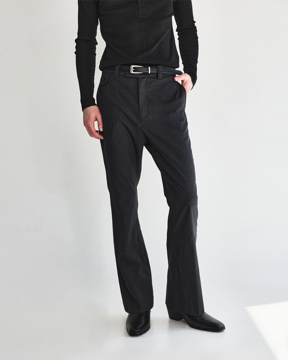 [kineto] Pin Stripe Wool Flare Pants_Grey