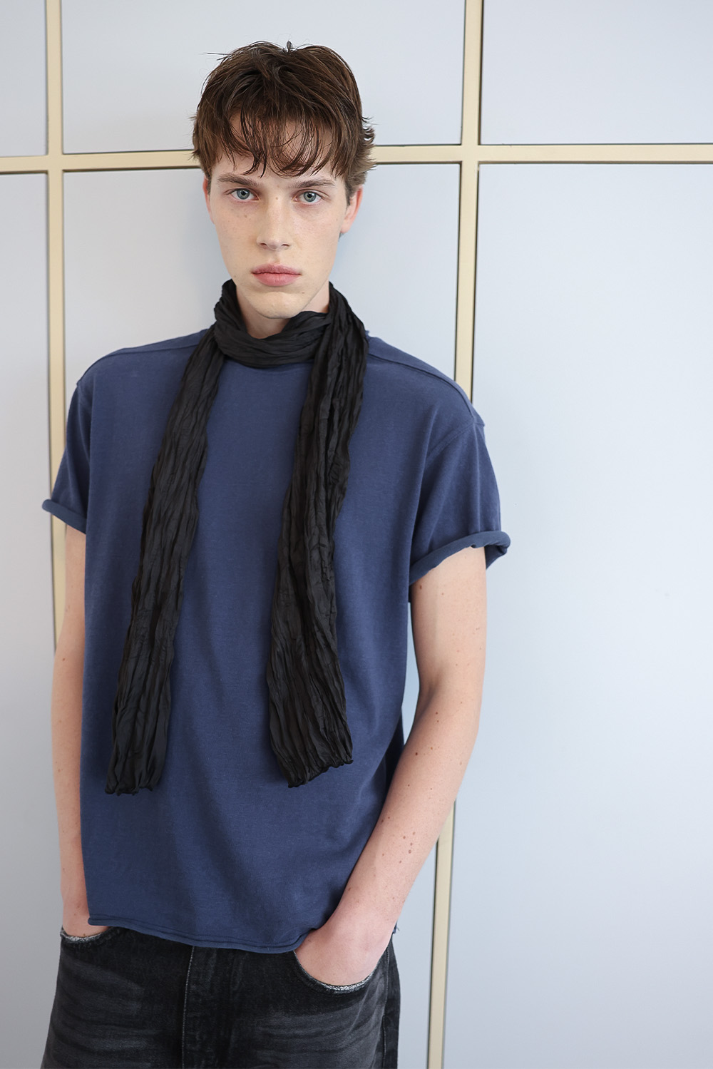 [ANYTIME LOREAK] AGAVE WRINKLE SCARF - BLACK